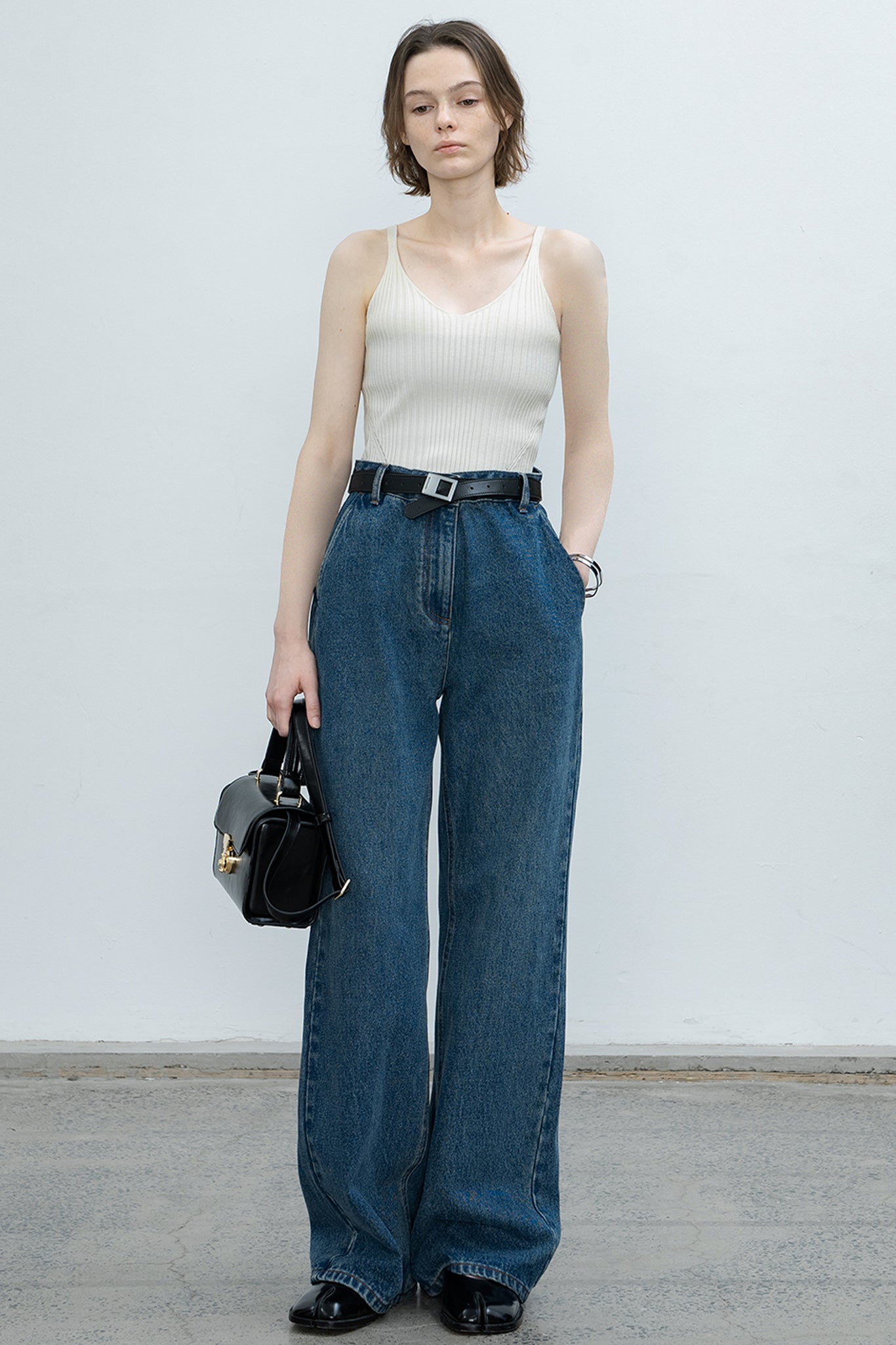 narrow wide straight denim pants