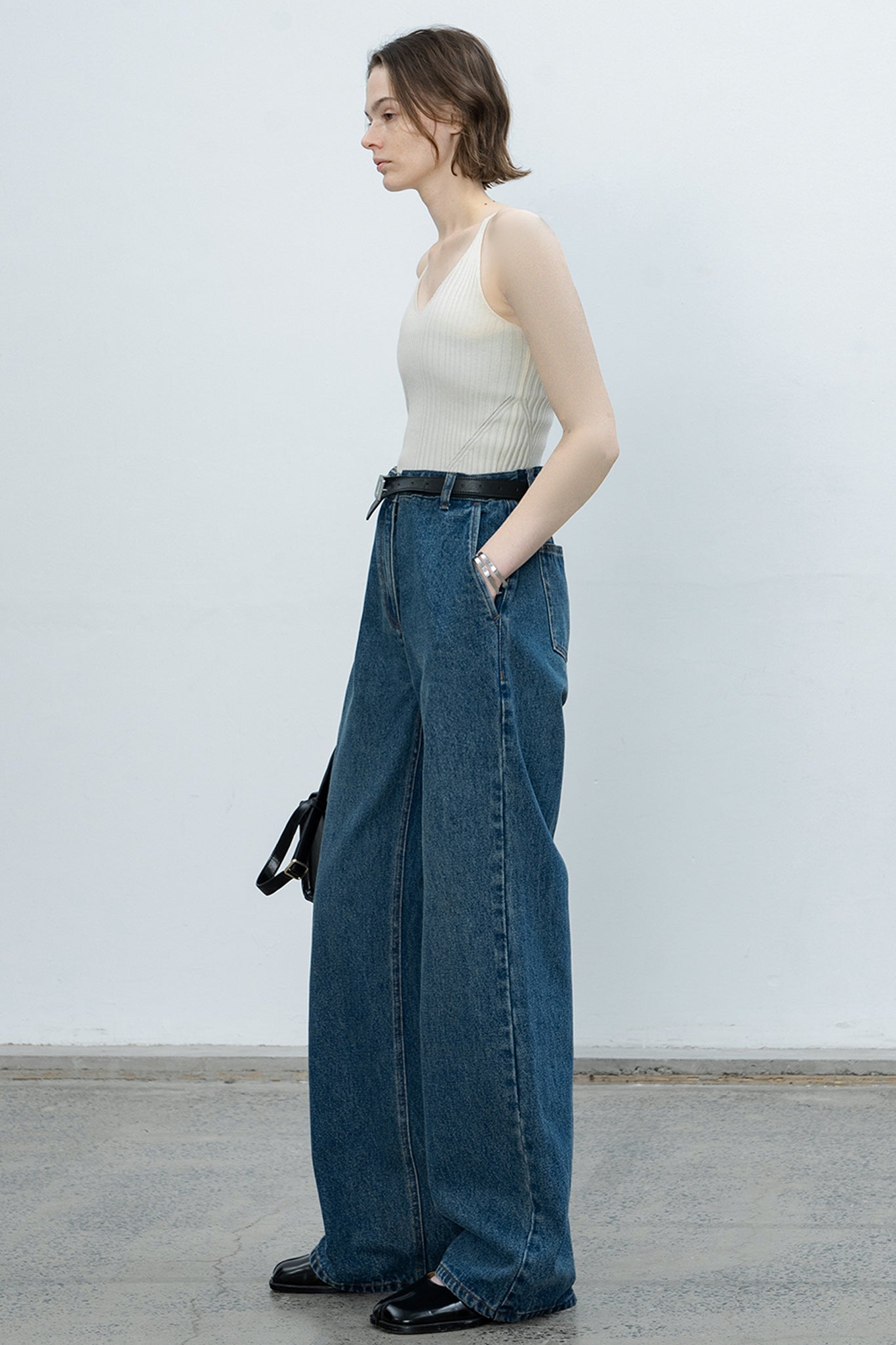 narrow wide straight denim pants