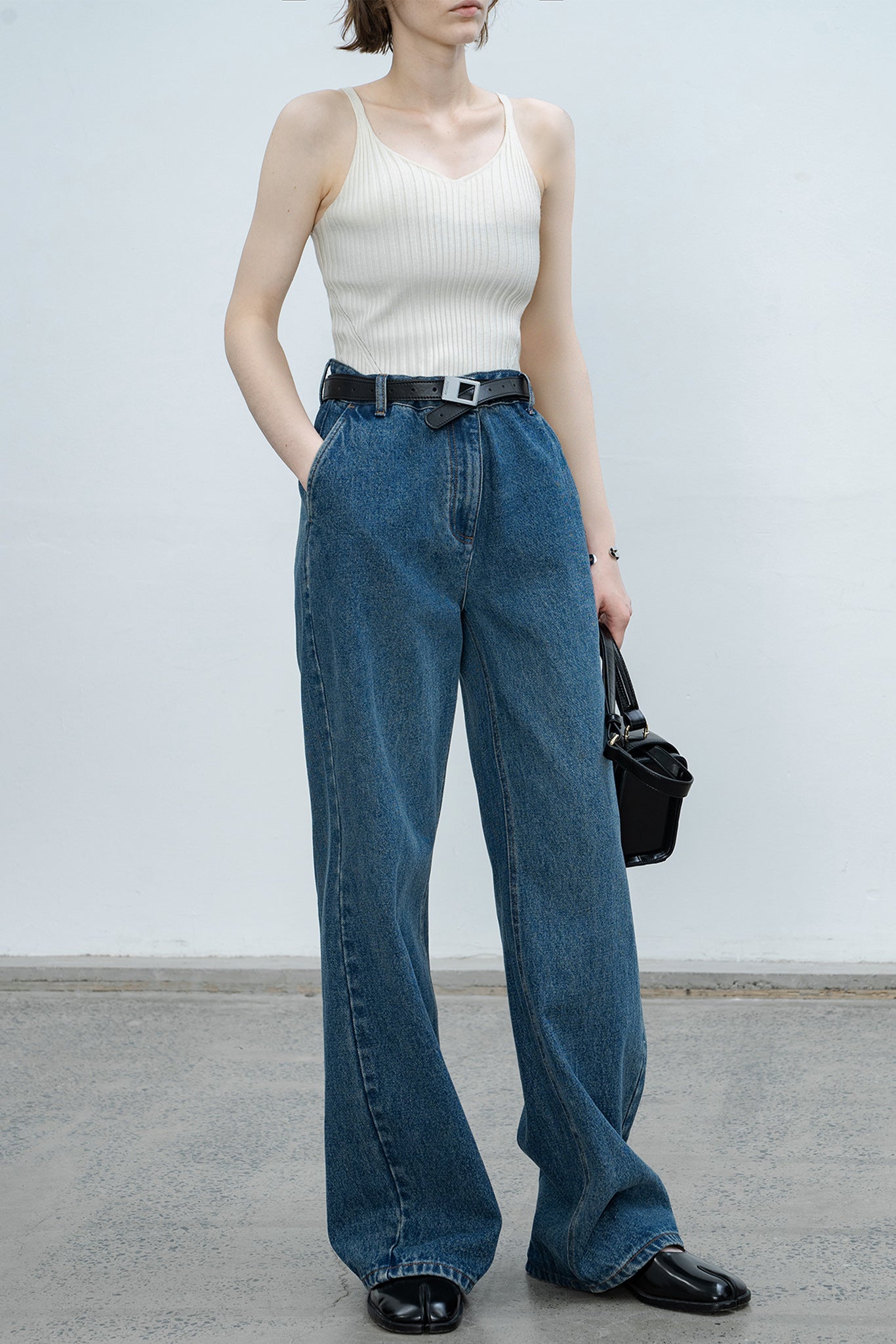 narrow wide straight denim pants