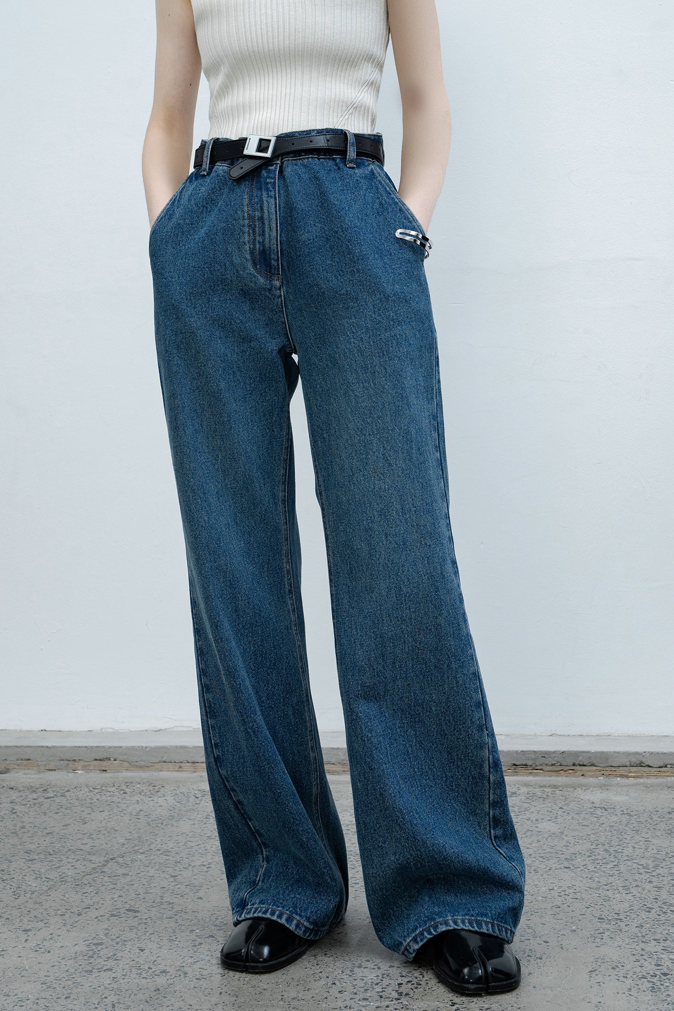 narrow wide straight denim pants