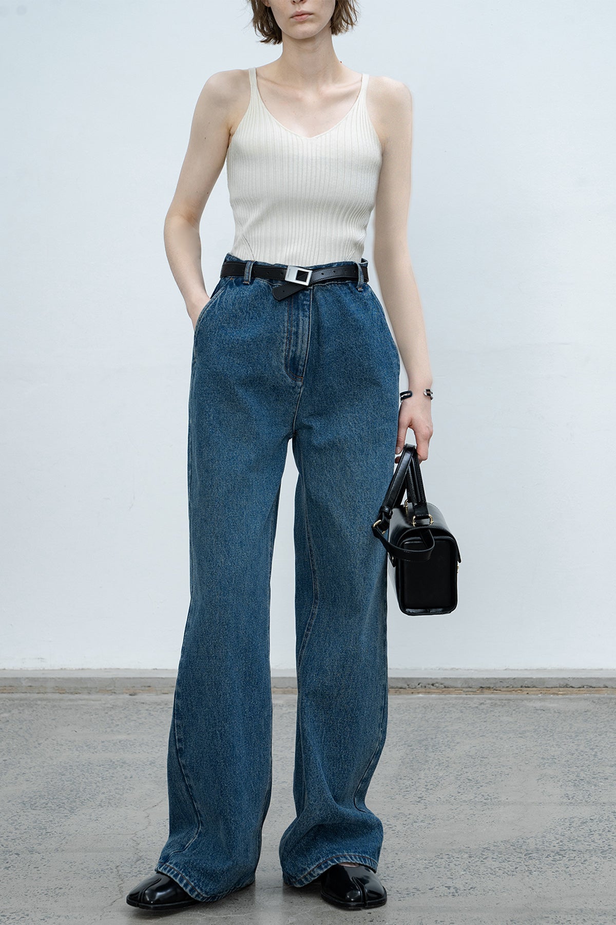 narrow wide straight denim pants