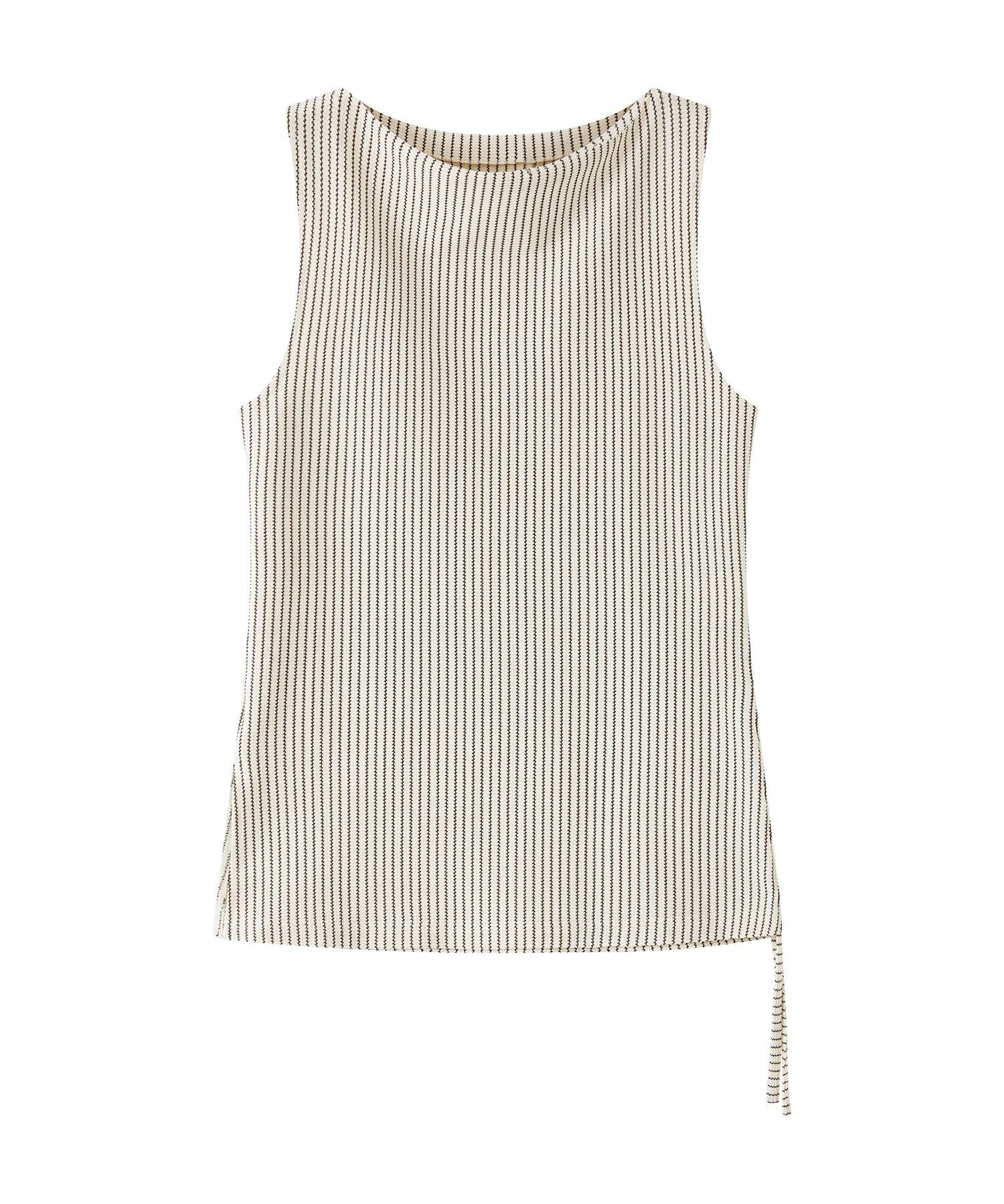 Striped Sleeveless Top with Adjustable Hem & Boat Neck
