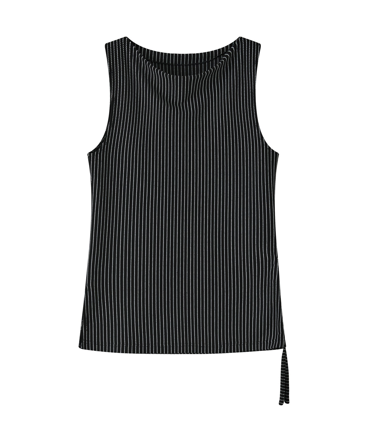 Striped Sleeveless Top with Adjustable Hem & Boat Neck
