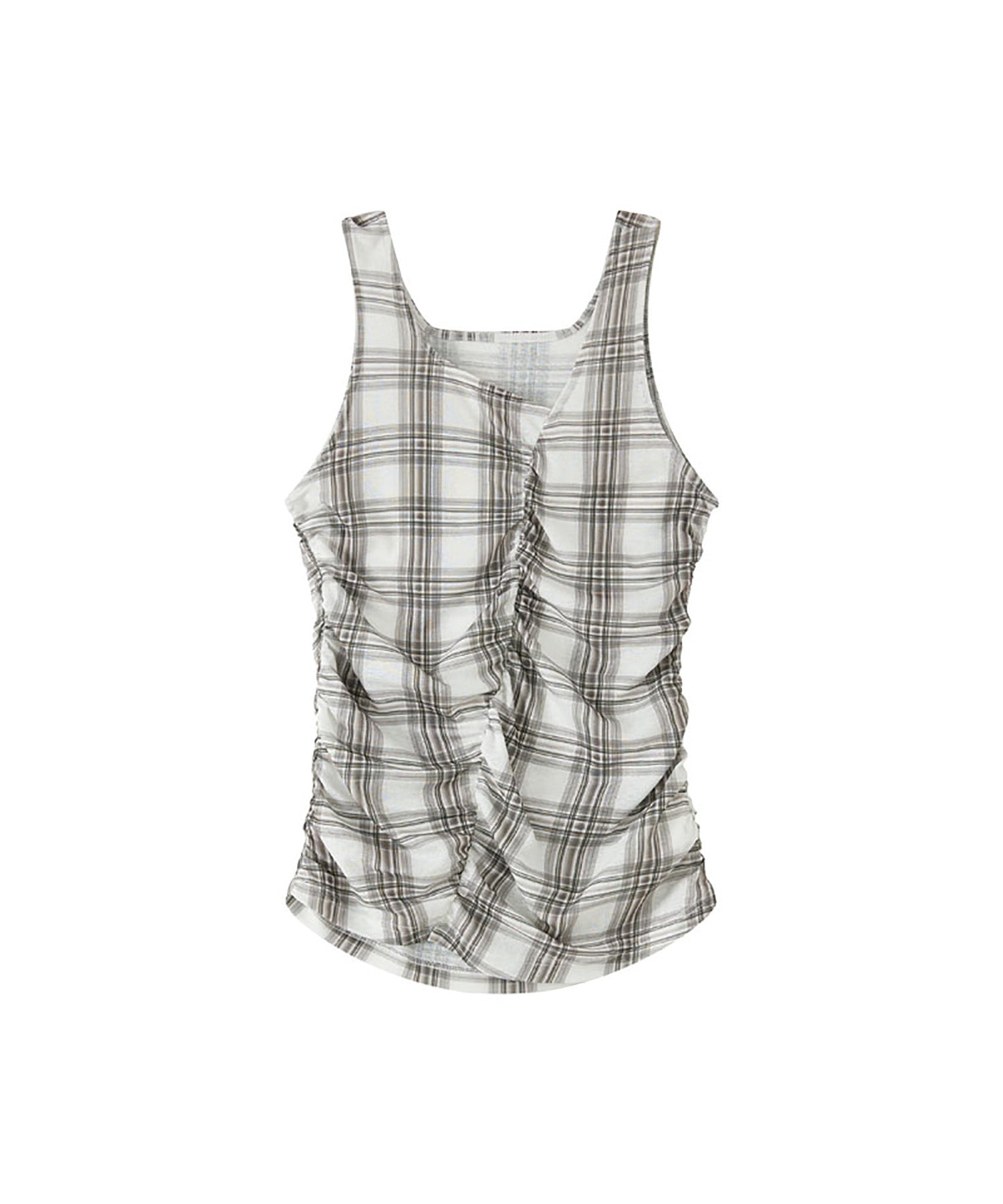 Ruched Checkered Sleeveless Top – Slim Fit Summer Blouse