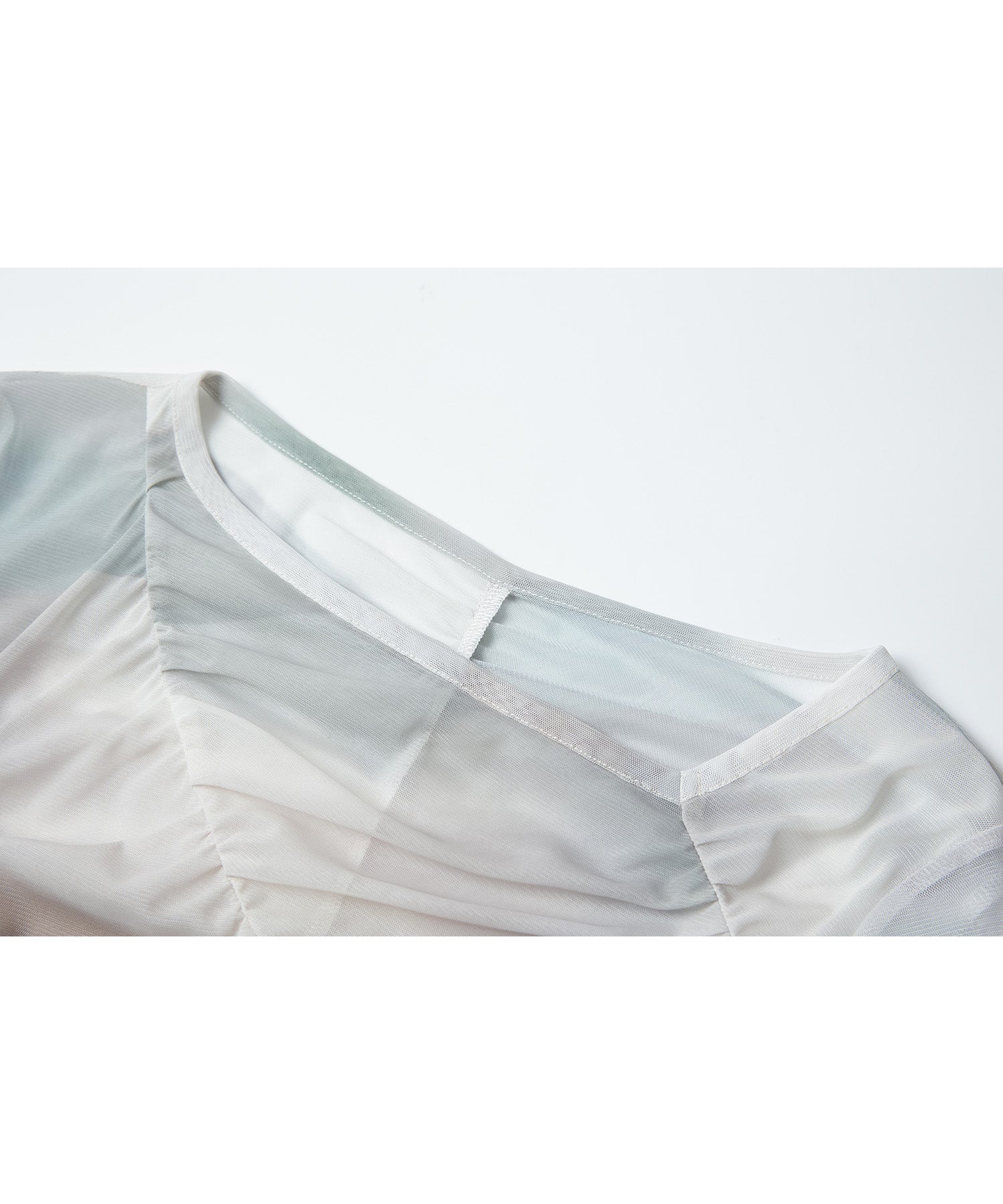 Art Print Sheer Long Sleeve Top with Draped Details