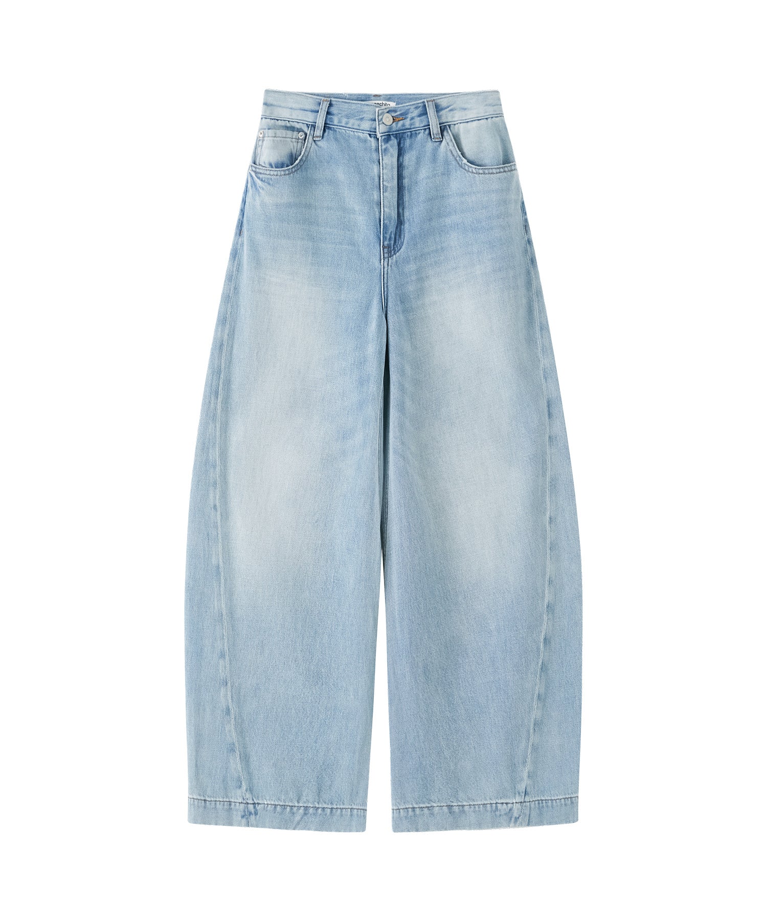 Light Wash Curved Wide-Leg Jeans with High Waist