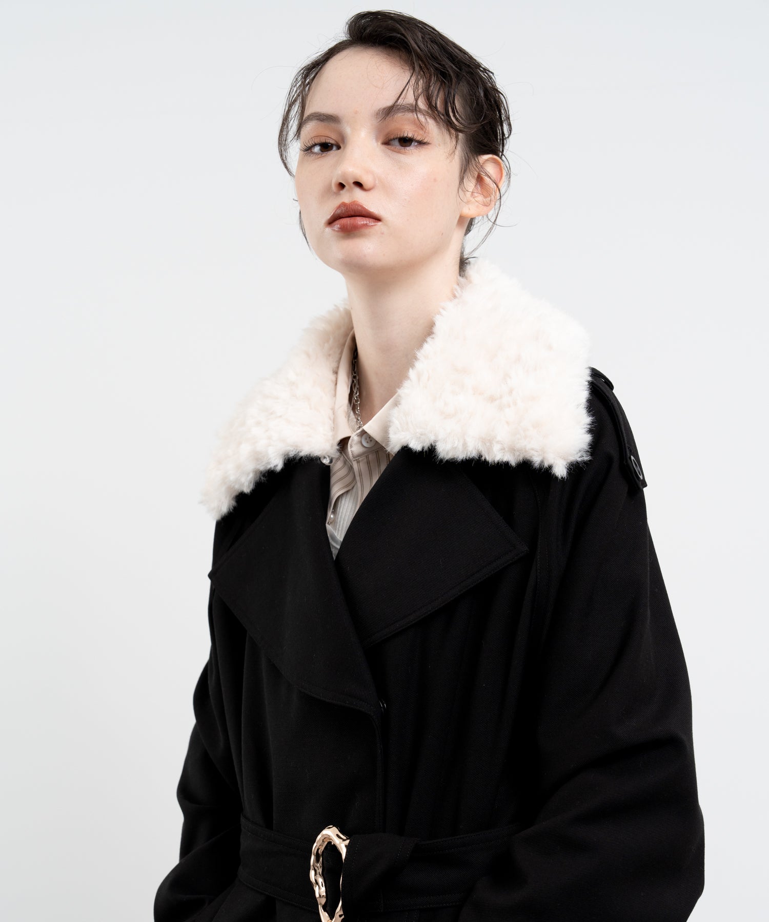 Removable Inner Down Faux Fur Collar Coat