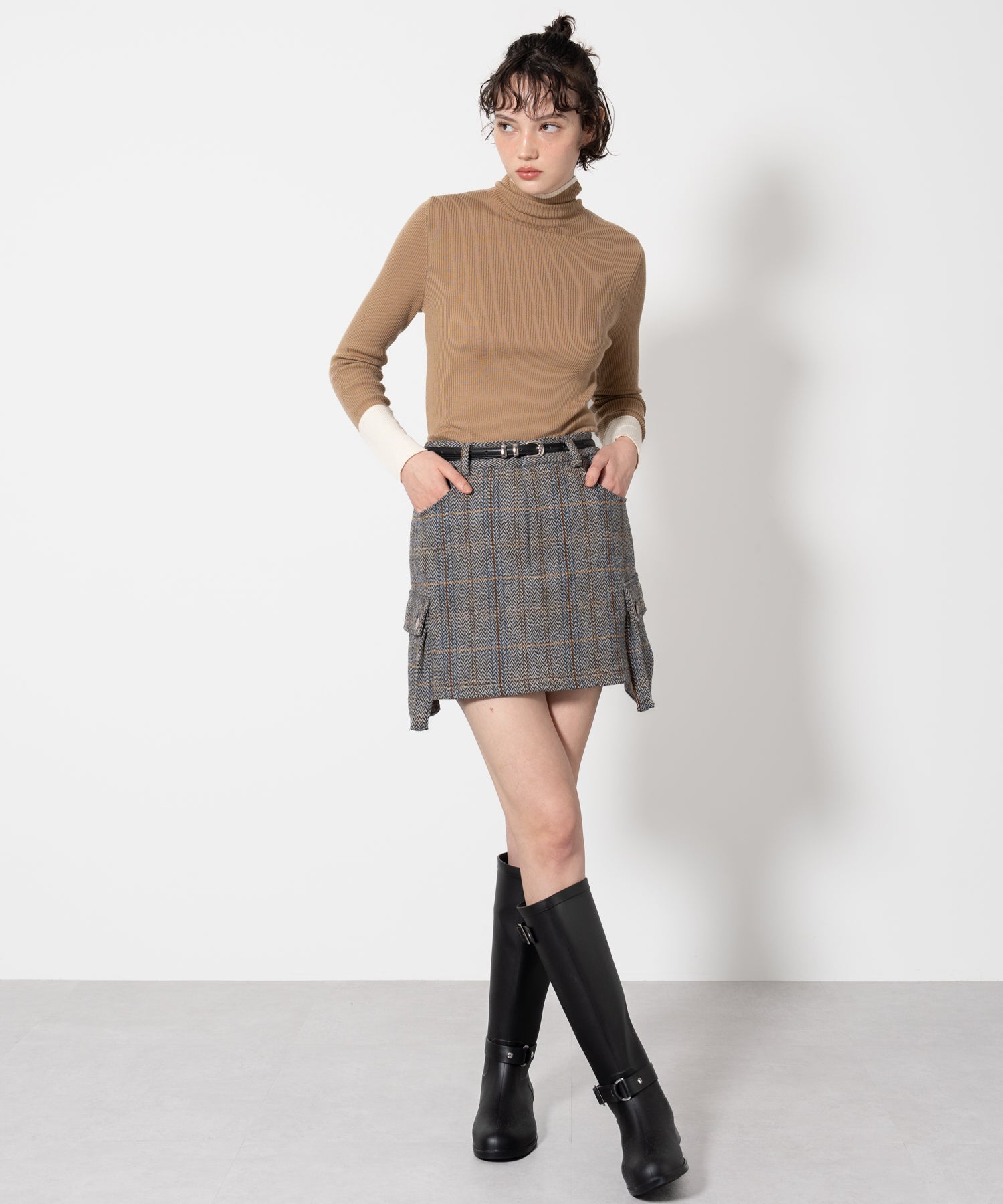 Herringbone Tweed Wool-Blend Mini Skirt