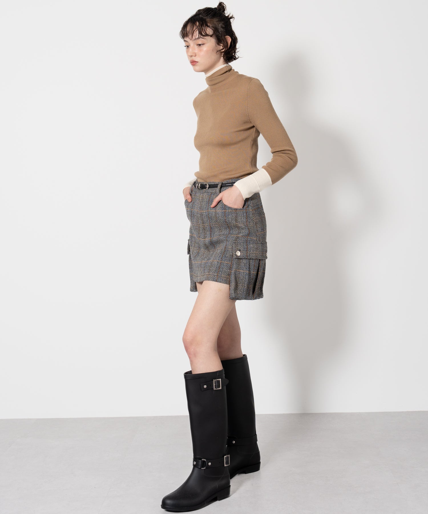 Herringbone Tweed Wool-Blend Mini Skirt