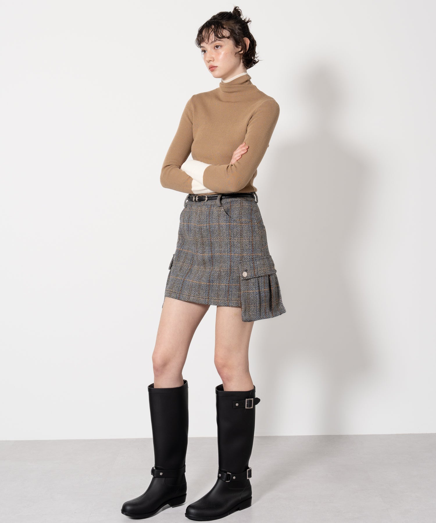 Herringbone Tweed Wool-Blend Mini Skirt