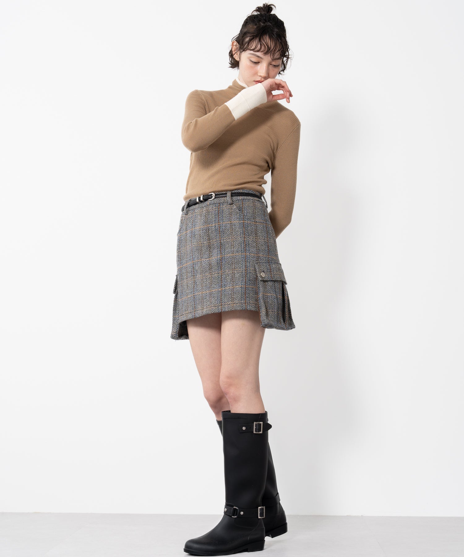 Herringbone Tweed Wool-Blend Mini Skirt