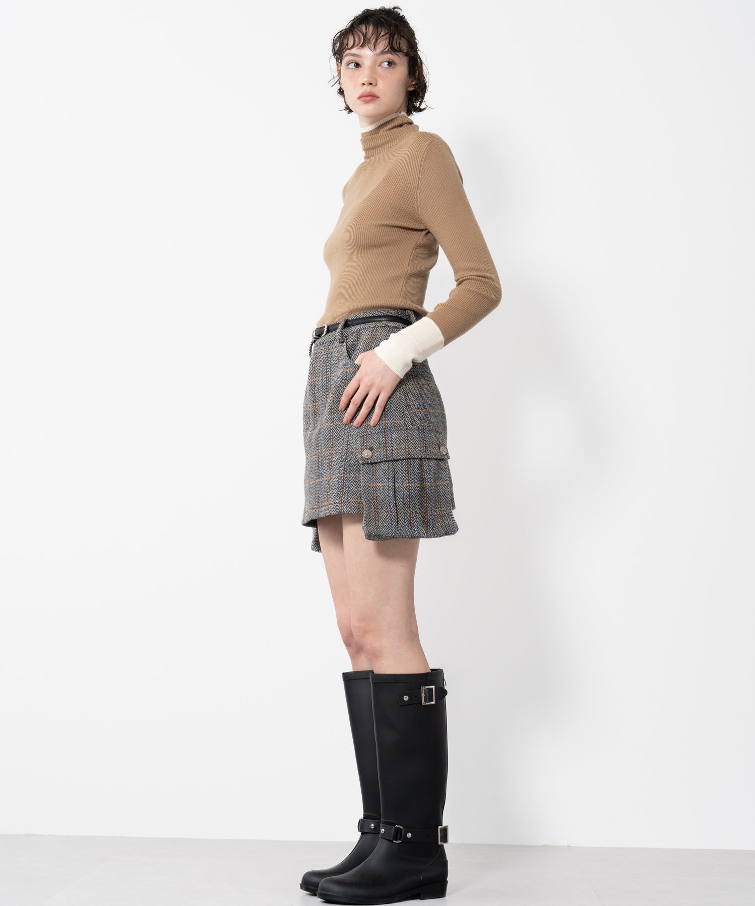 Herringbone Tweed Wool-Blend Mini Skirt