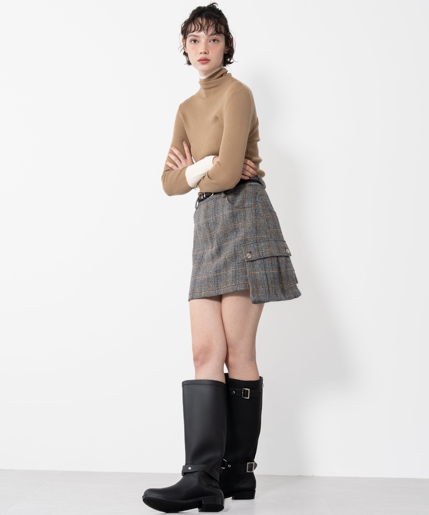 Herringbone Tweed Wool-Blend Mini Skirt