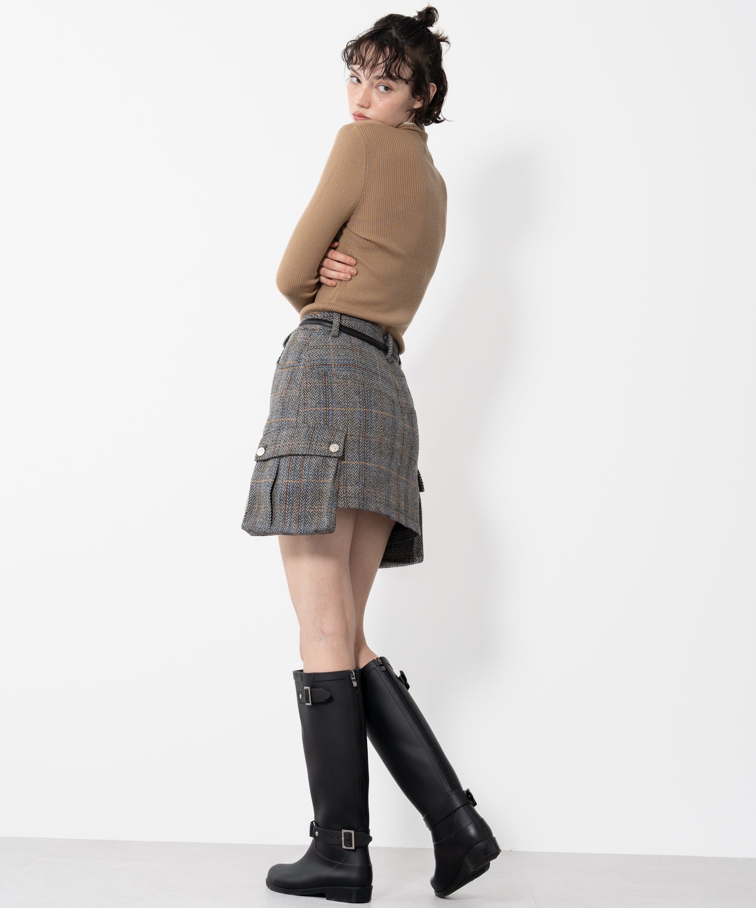 Herringbone Tweed Wool-Blend Mini Skirt