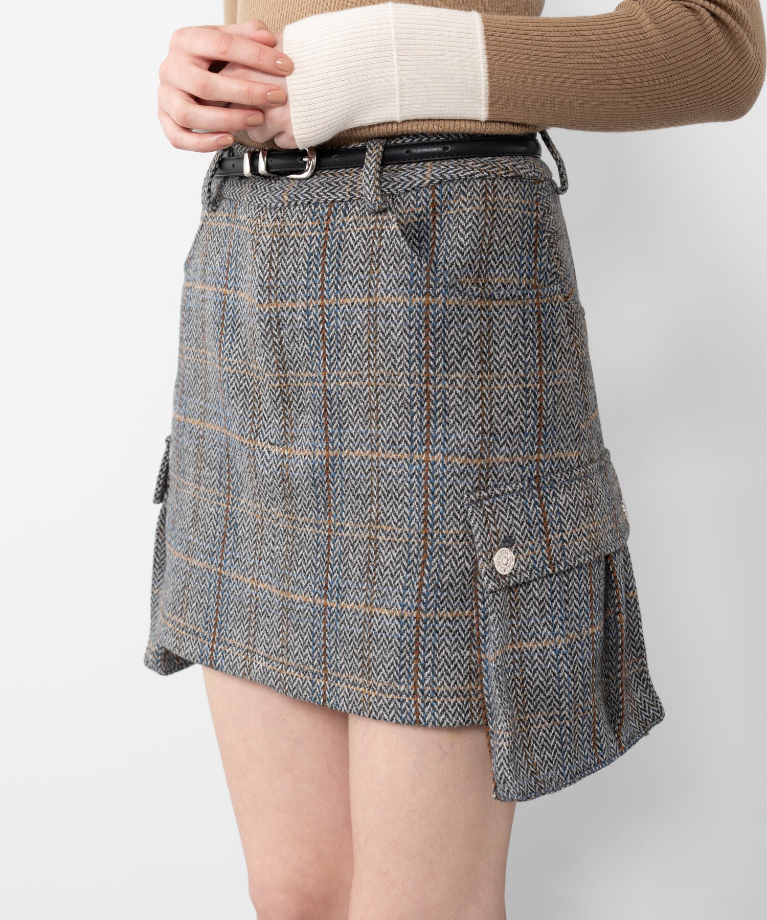 Herringbone Tweed Wool-Blend Mini Skirt