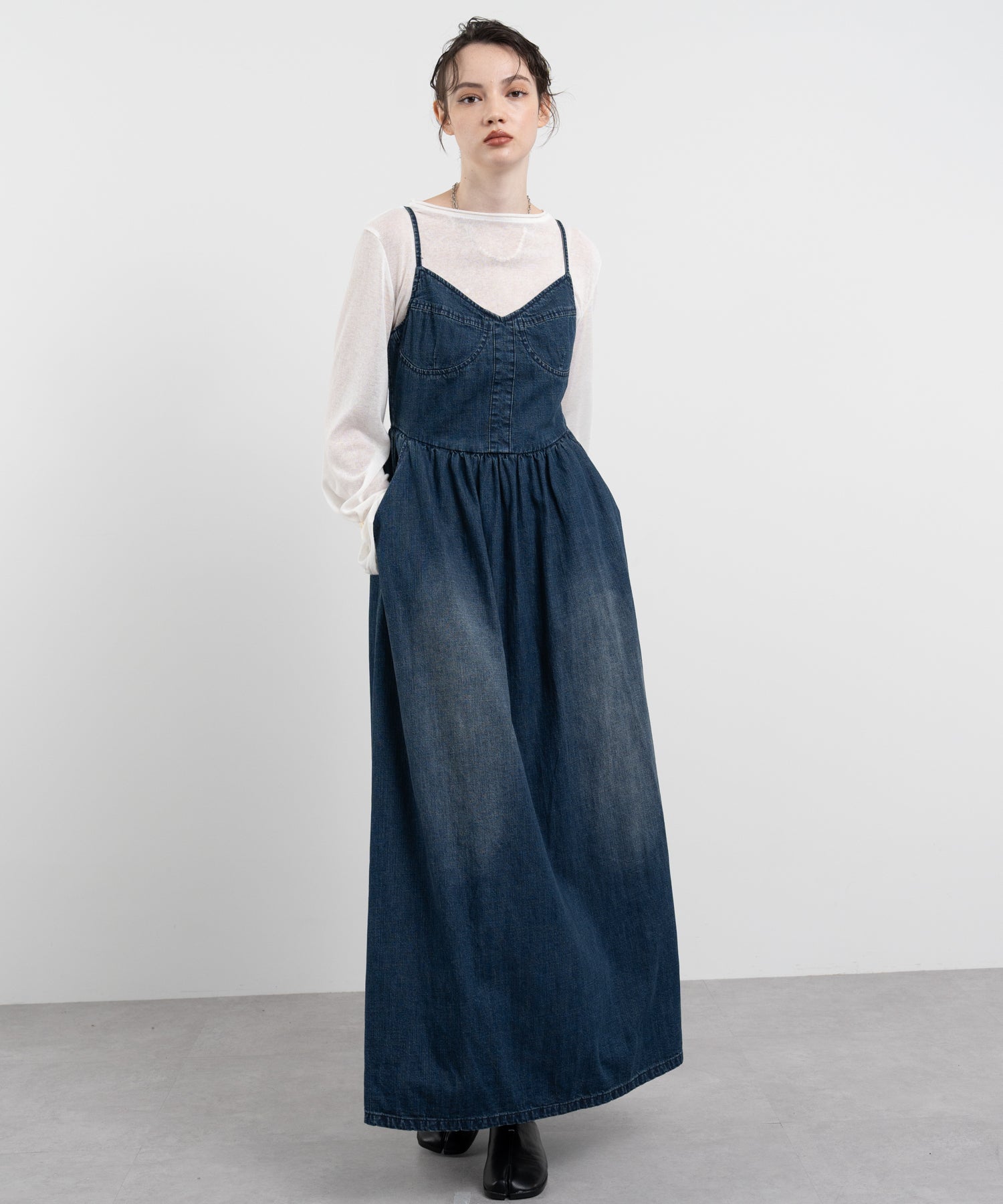 Denim Maxi-Length Cami Dress