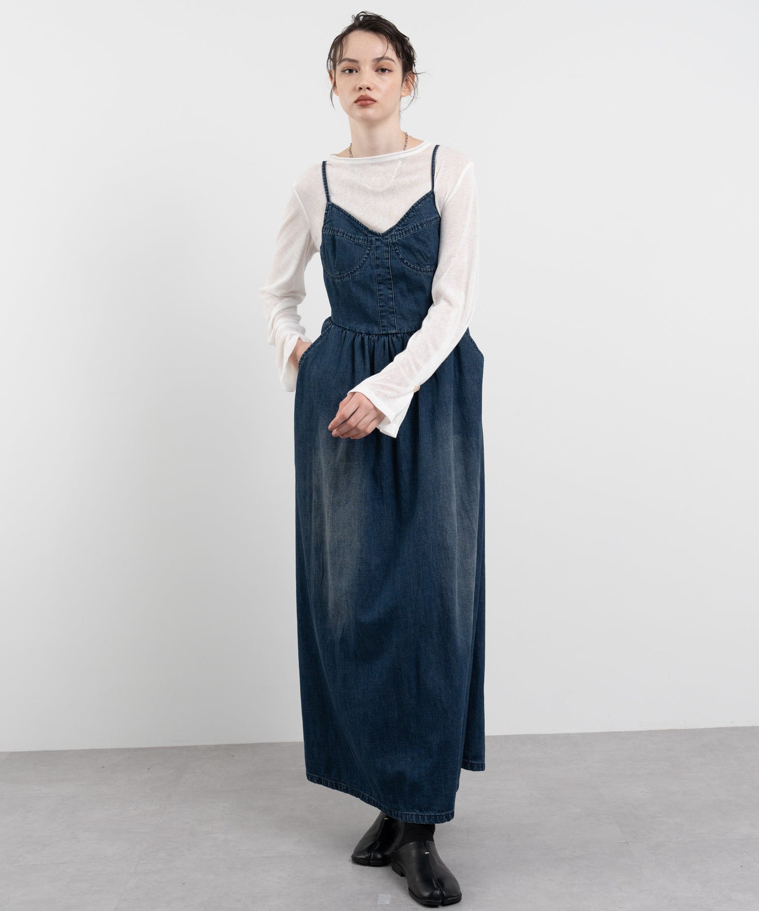 Denim Maxi-Length Cami Dress