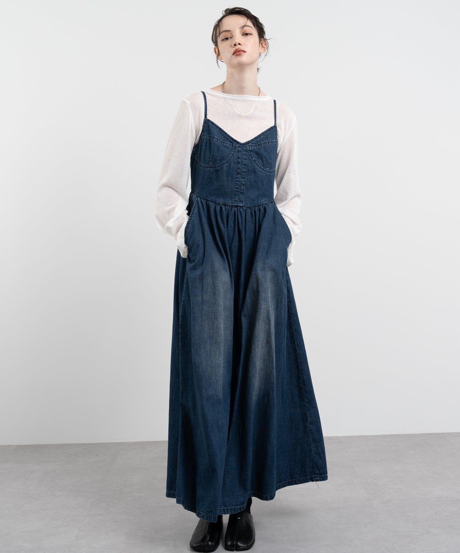 Denim Maxi-Length Cami Dress