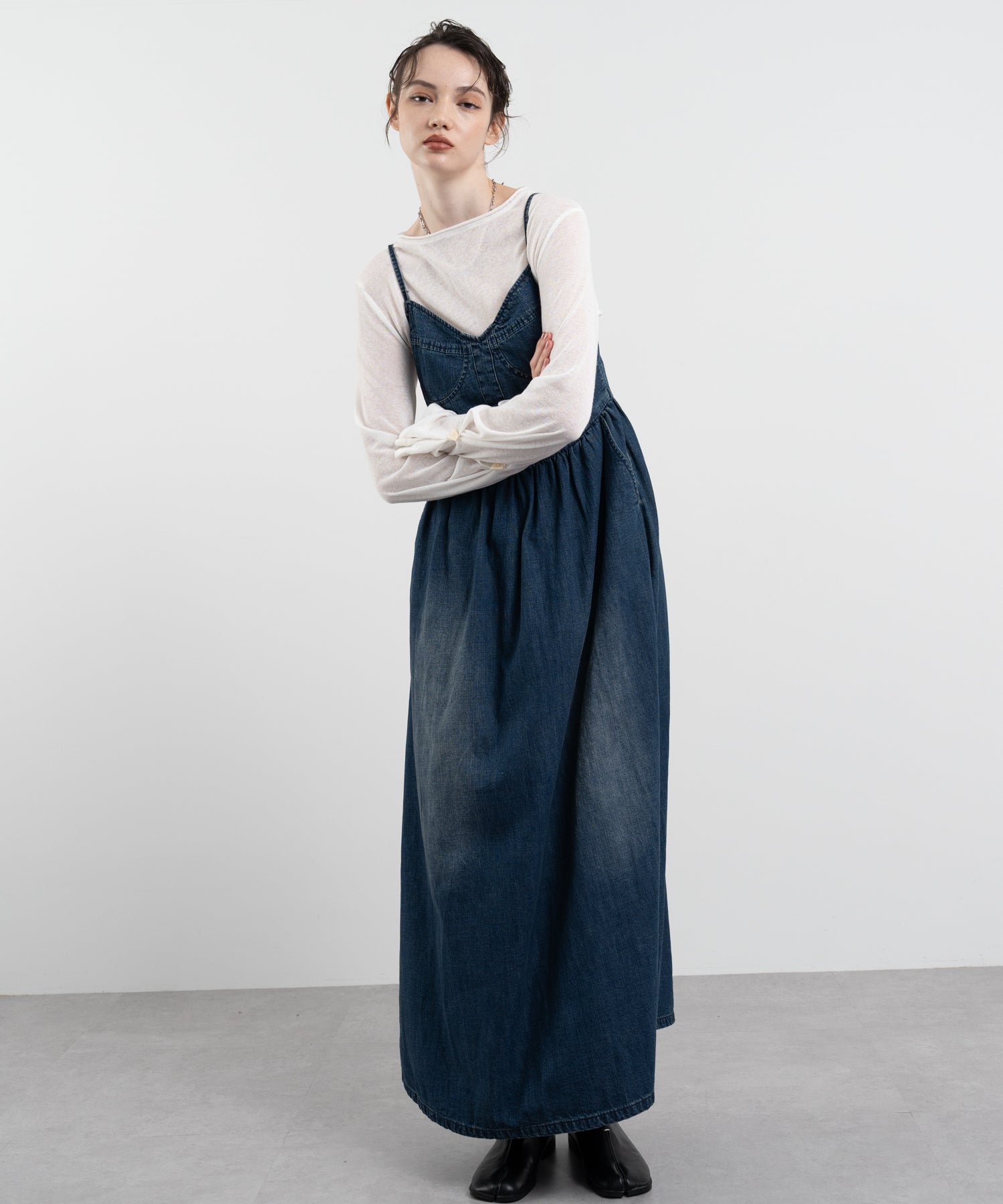 Denim Maxi-Length Cami Dress