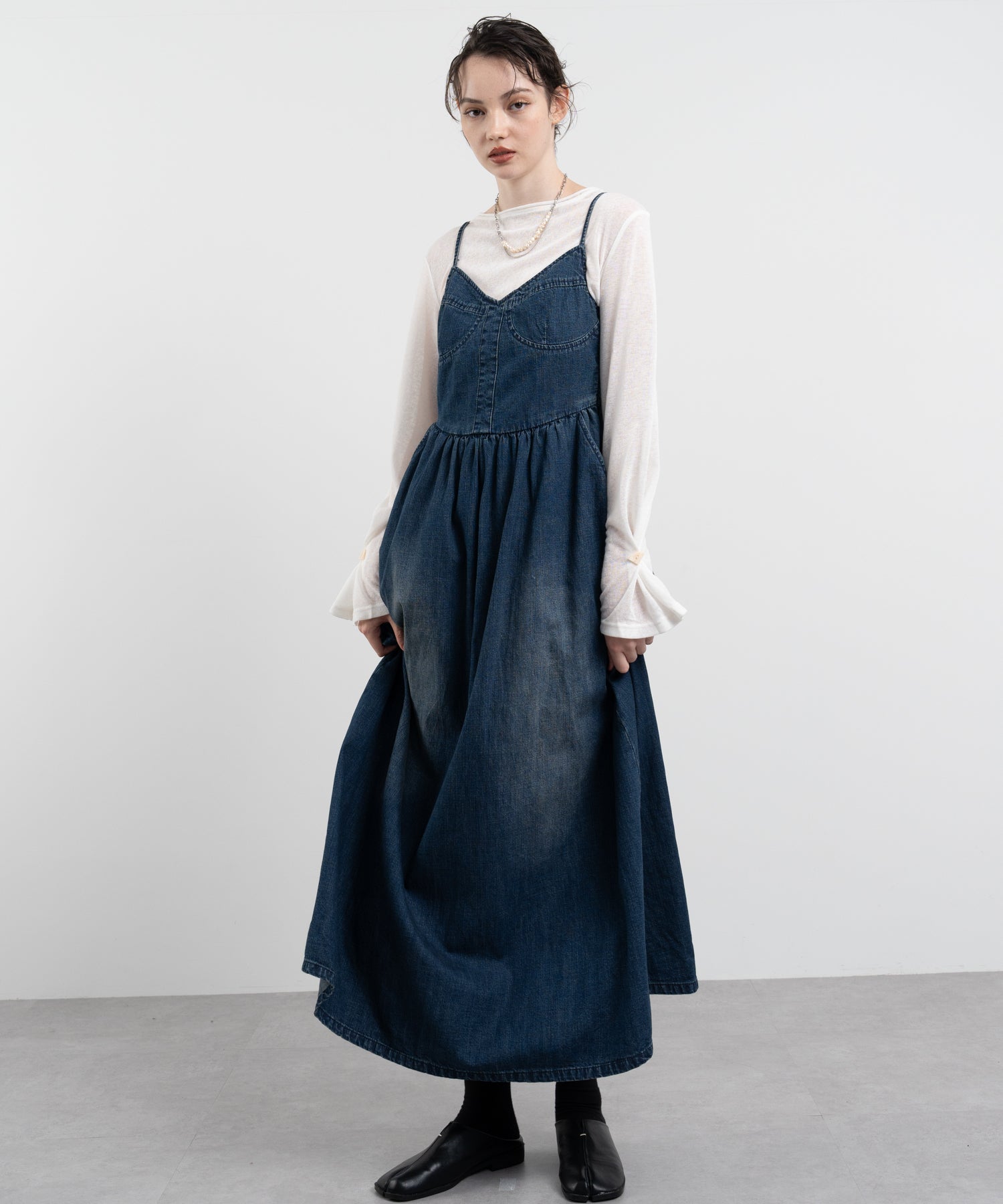 Denim Maxi-Length Cami Dress