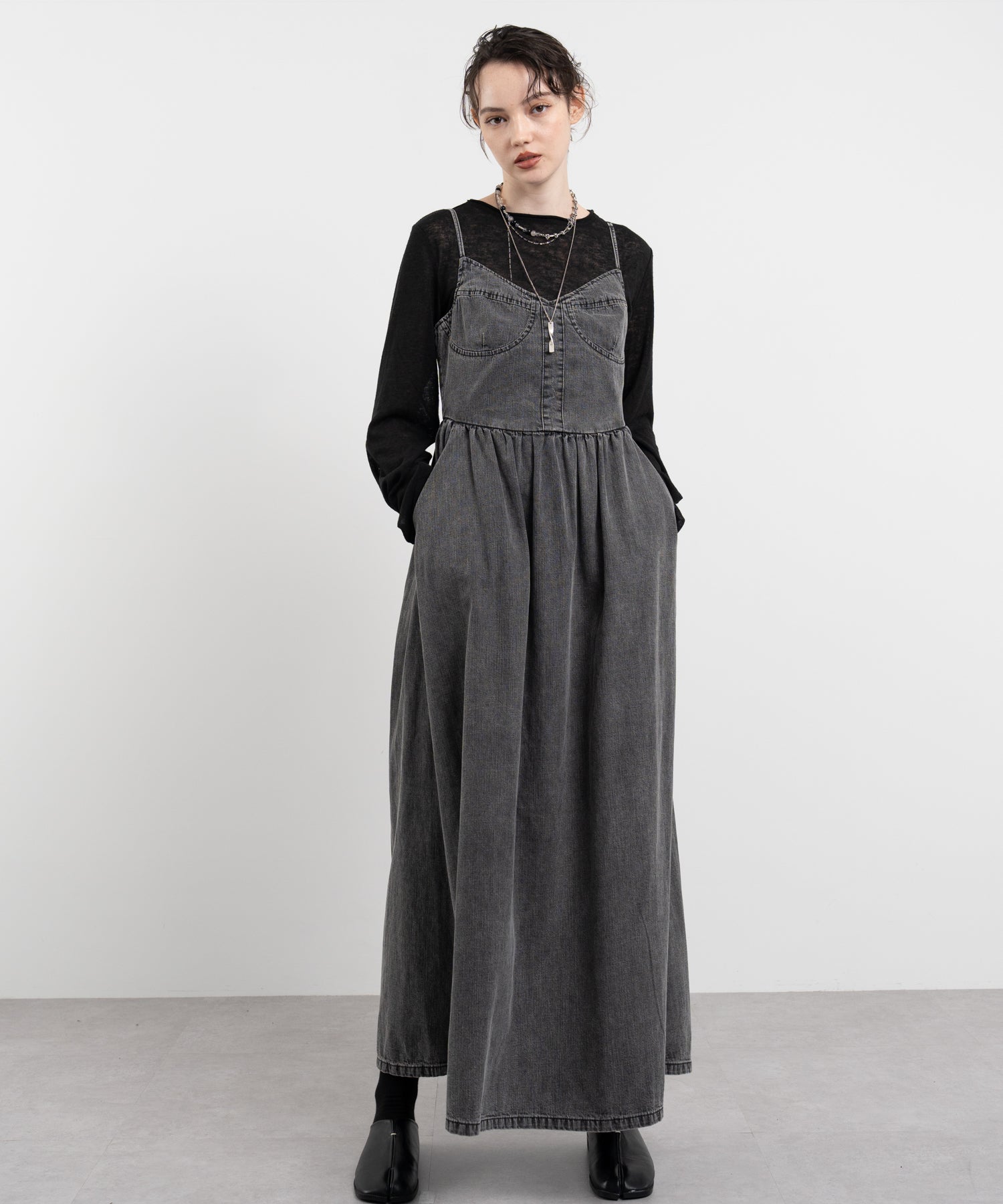 Denim Maxi-Length Cami Dress