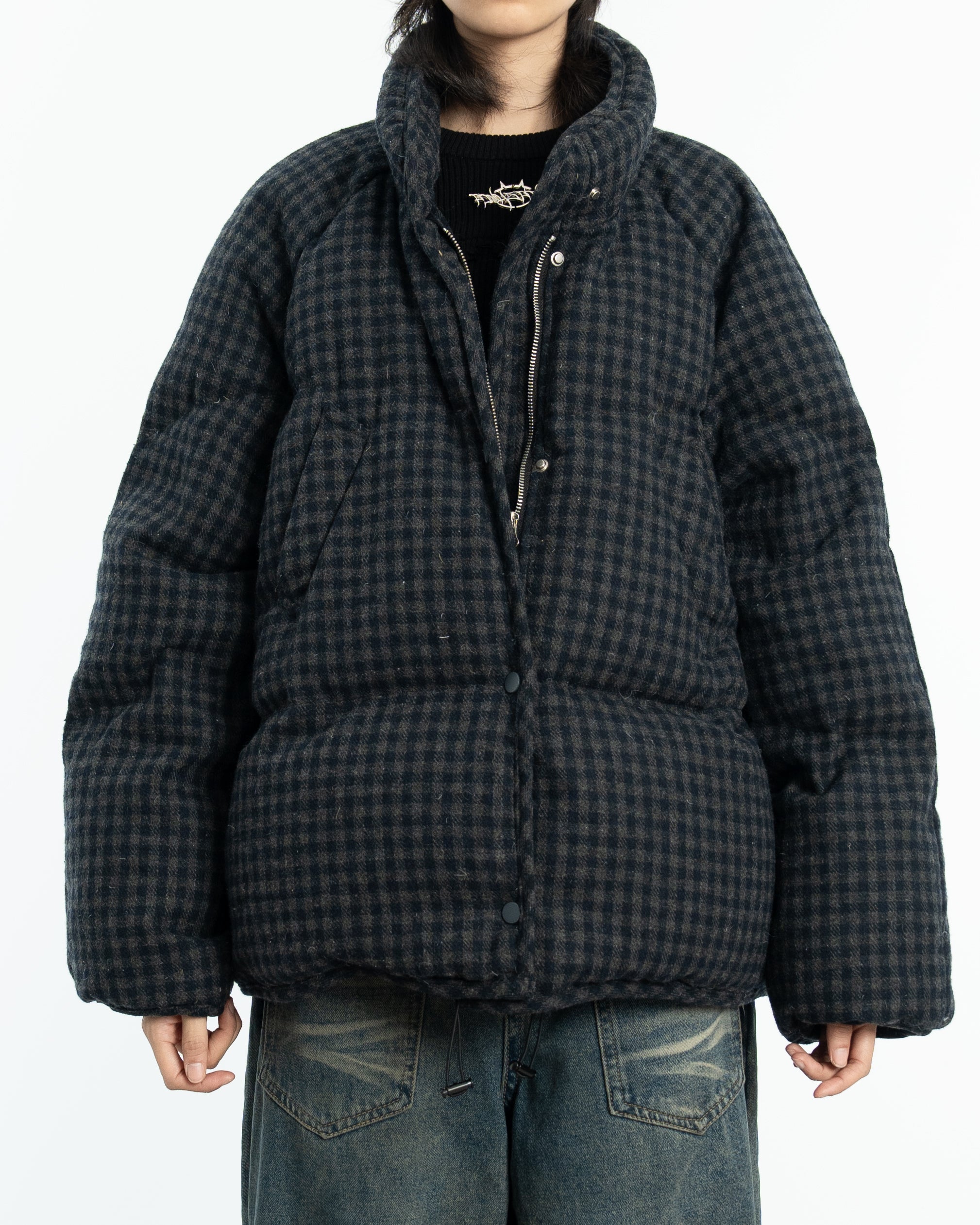 Wool blend check down jacket