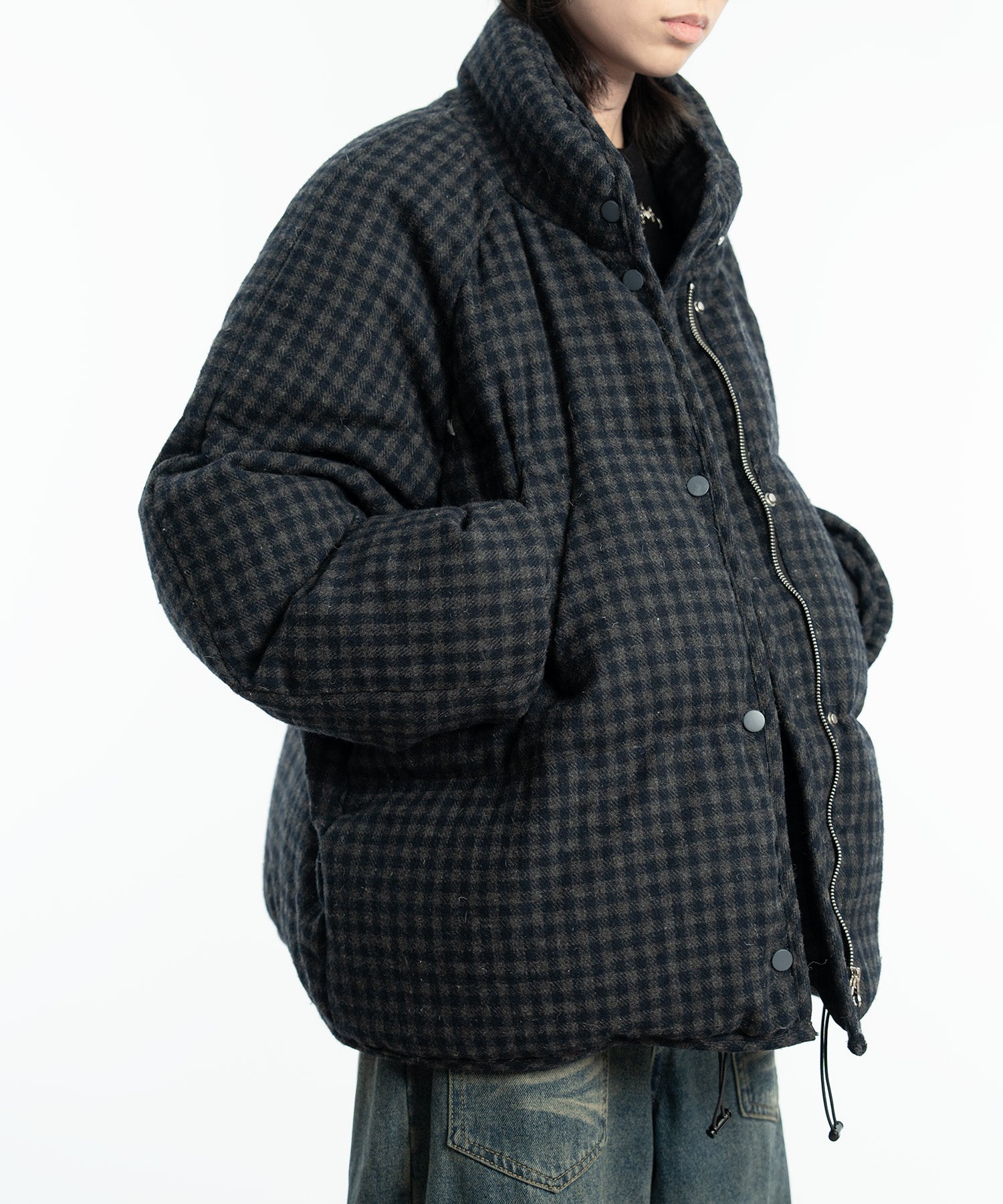 Wool blend check down jacket