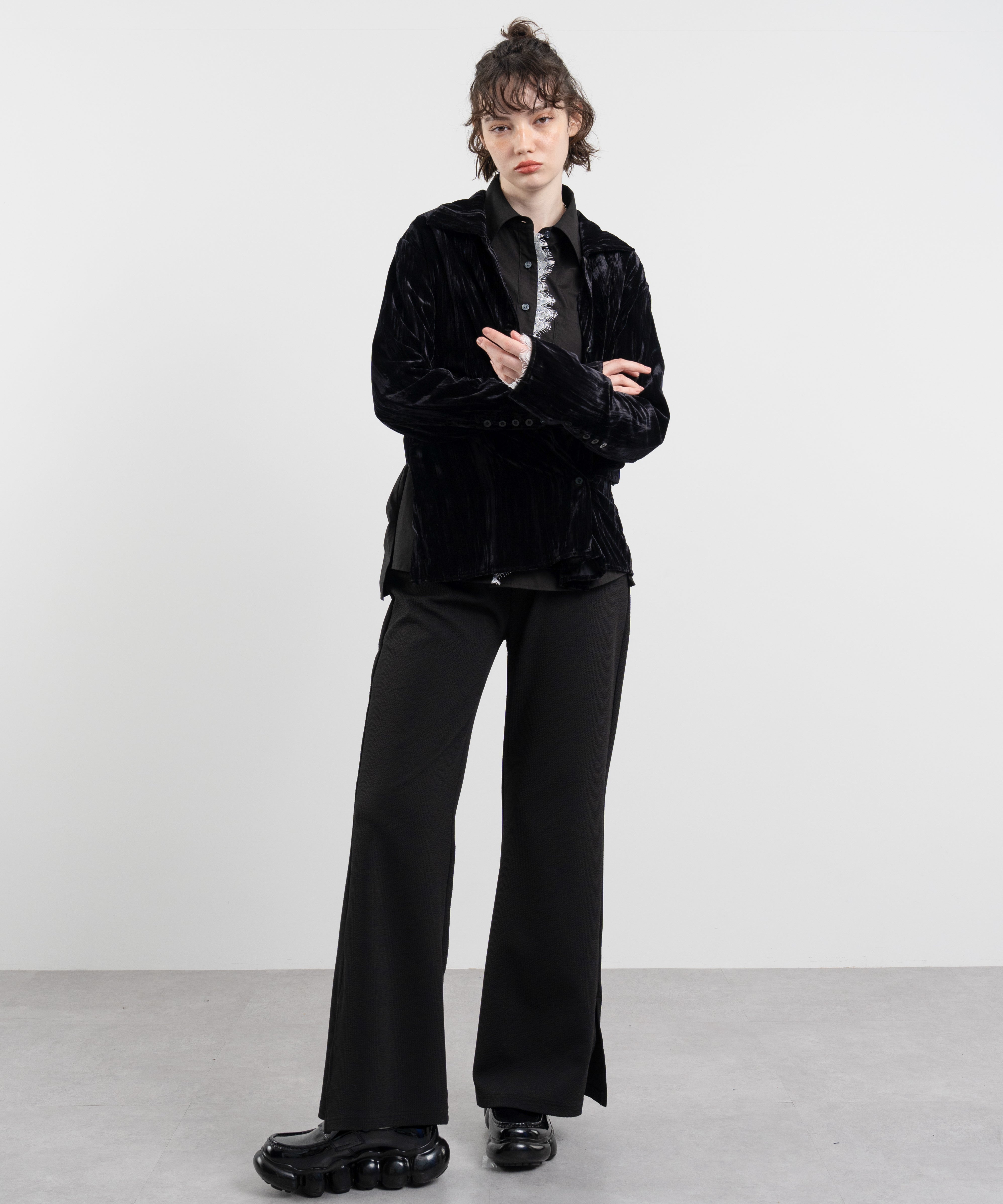 3-Way Crinkled Velvet Narrow Shirt