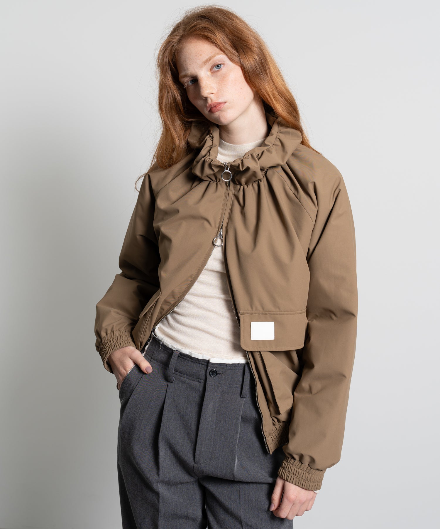 Gathered Collar Quilted Jacket