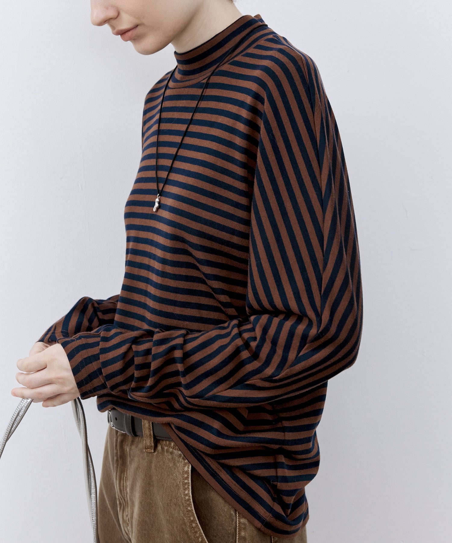 「PRE ORDER」Mock Neck Striped T-Shirt