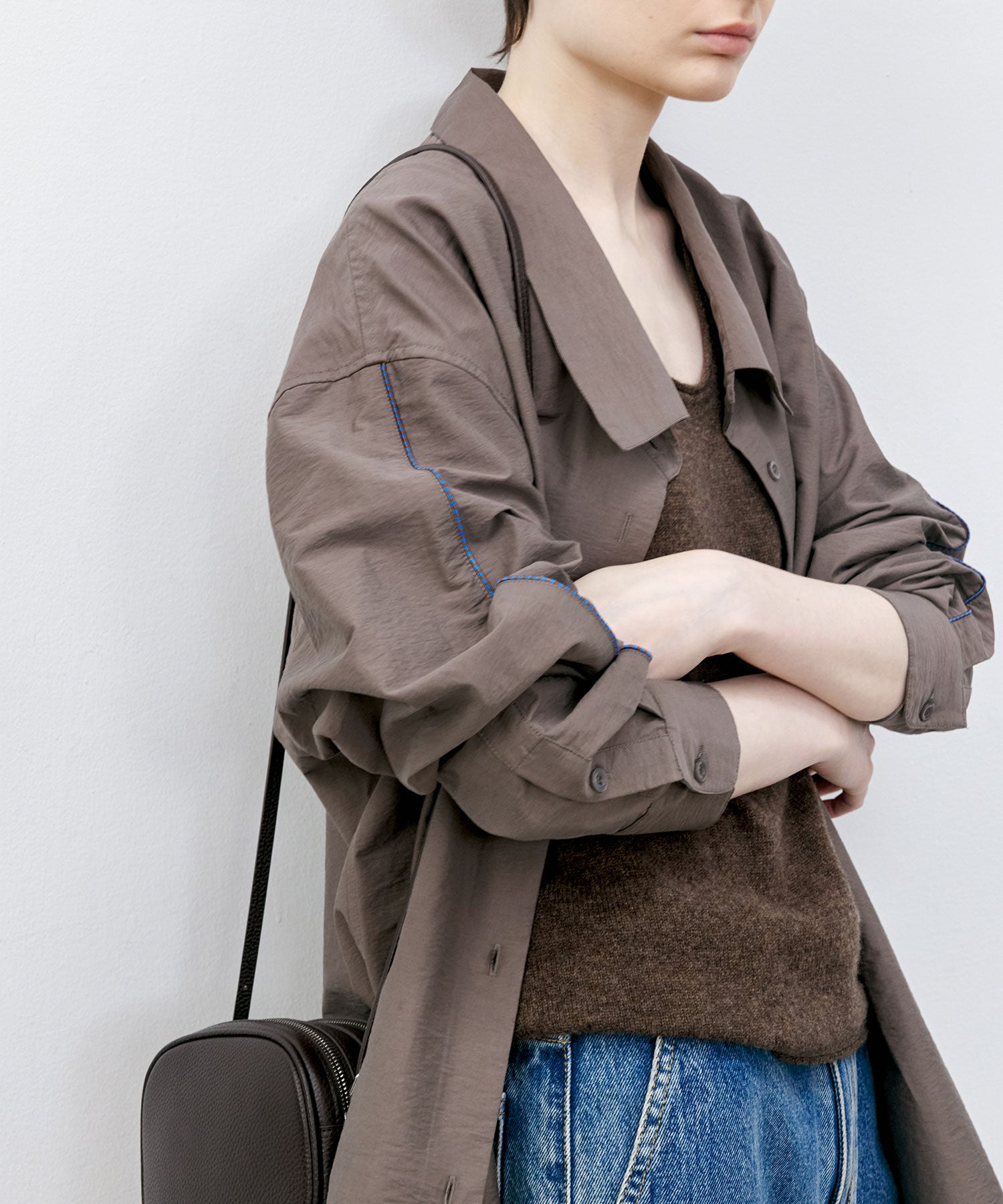 Big Collar Piping Stitch Oversized Shirt