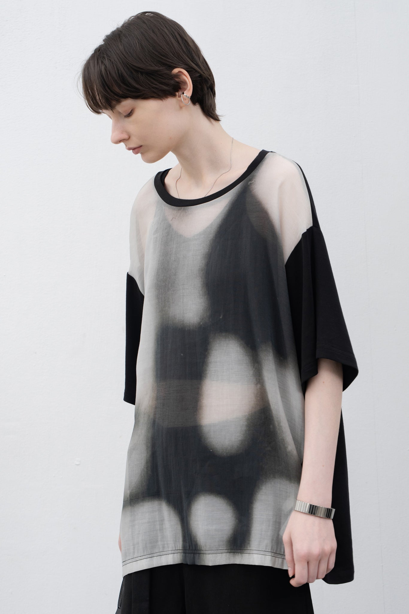 Sheer print cut and sew tops / T-shirt