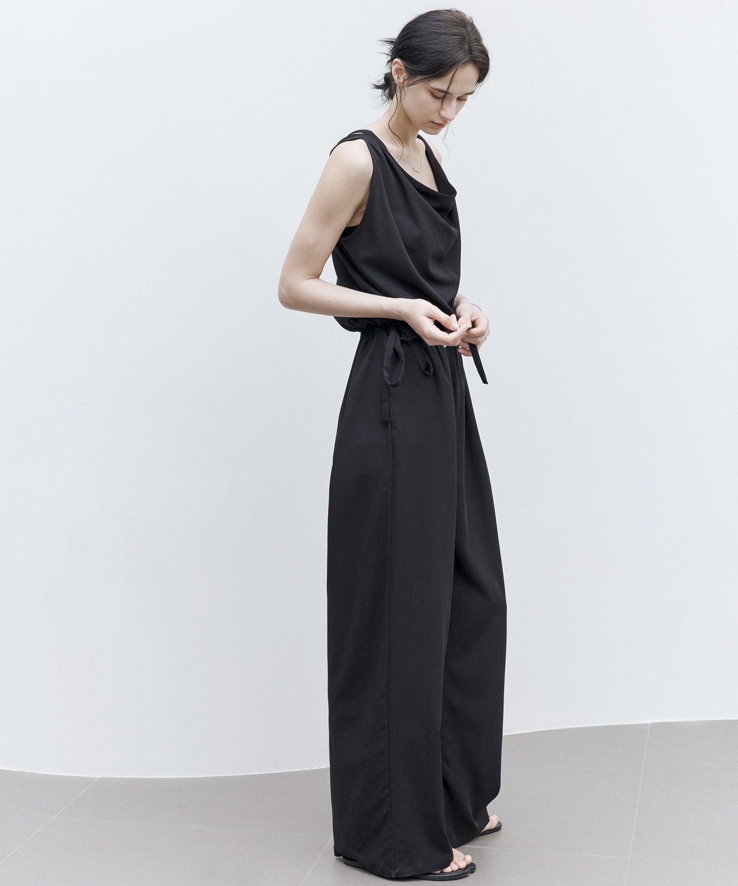 Sleeveless Wide-Leg Jumpsuit with Draped Neckline
