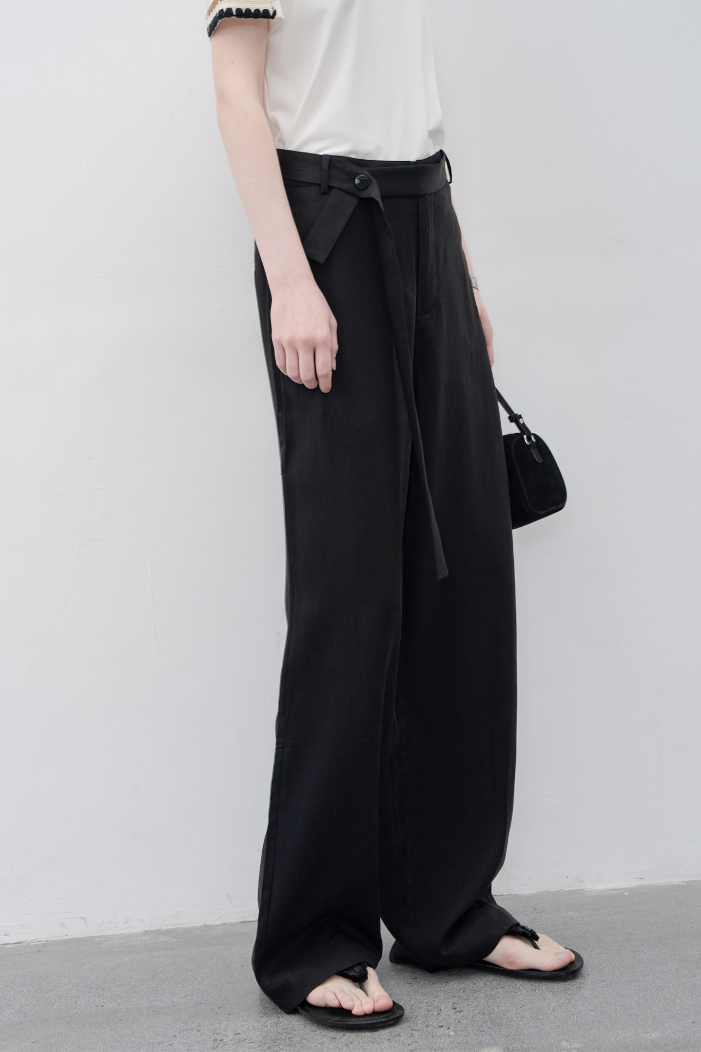 Waist belt straight basic pants