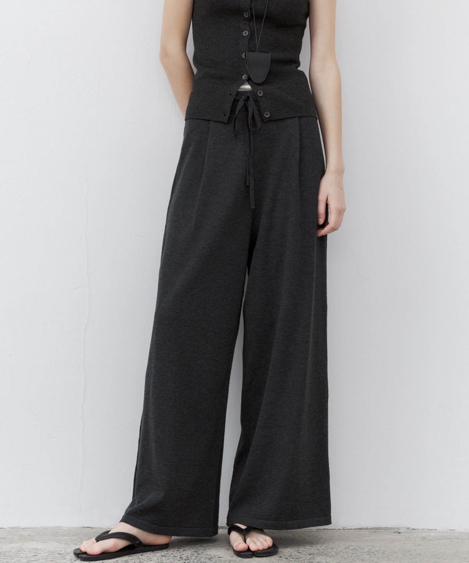 Waist Tuck Knit Wide-Leg Pants