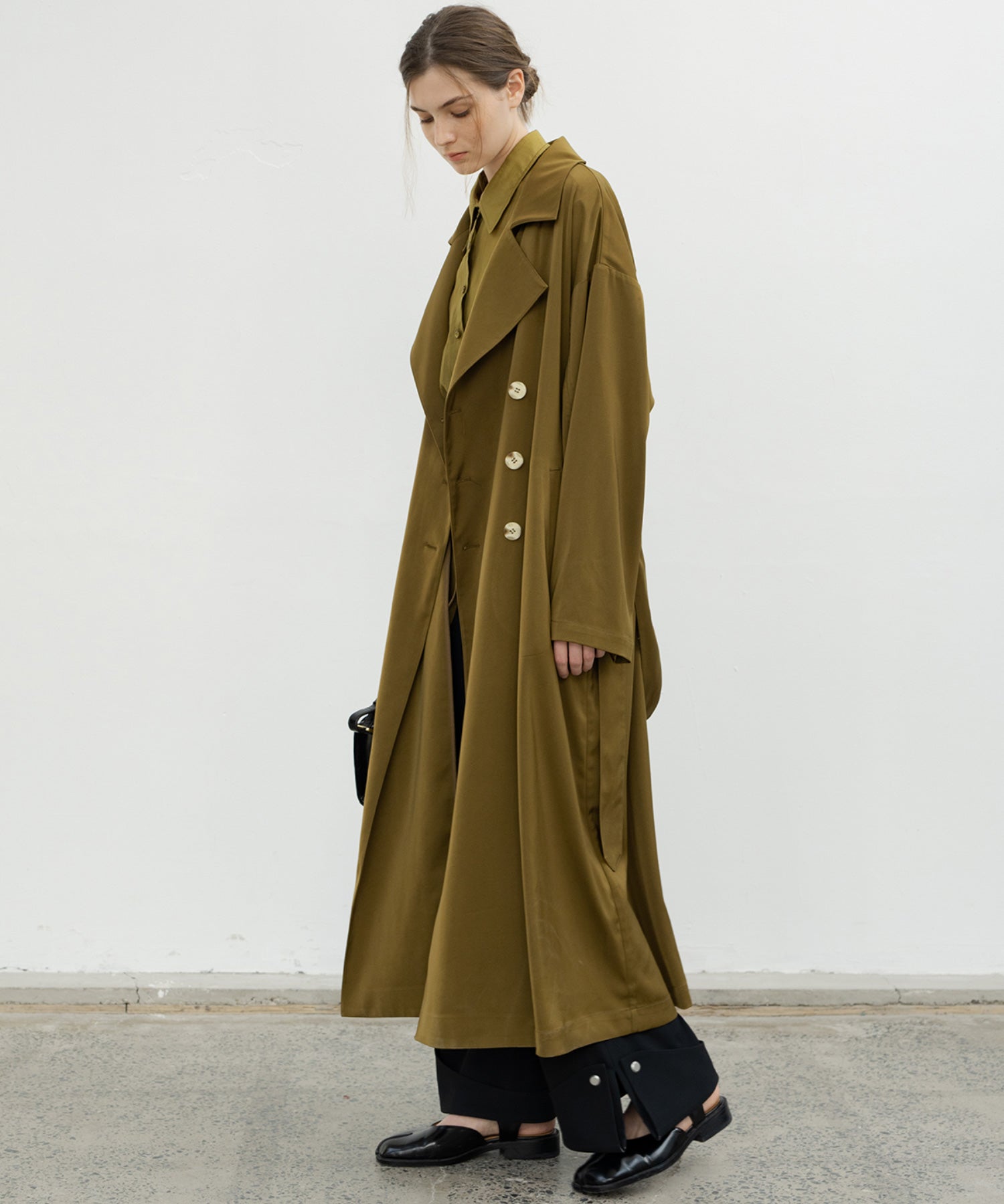 Sleeve Gathered Narrow Trench Coat