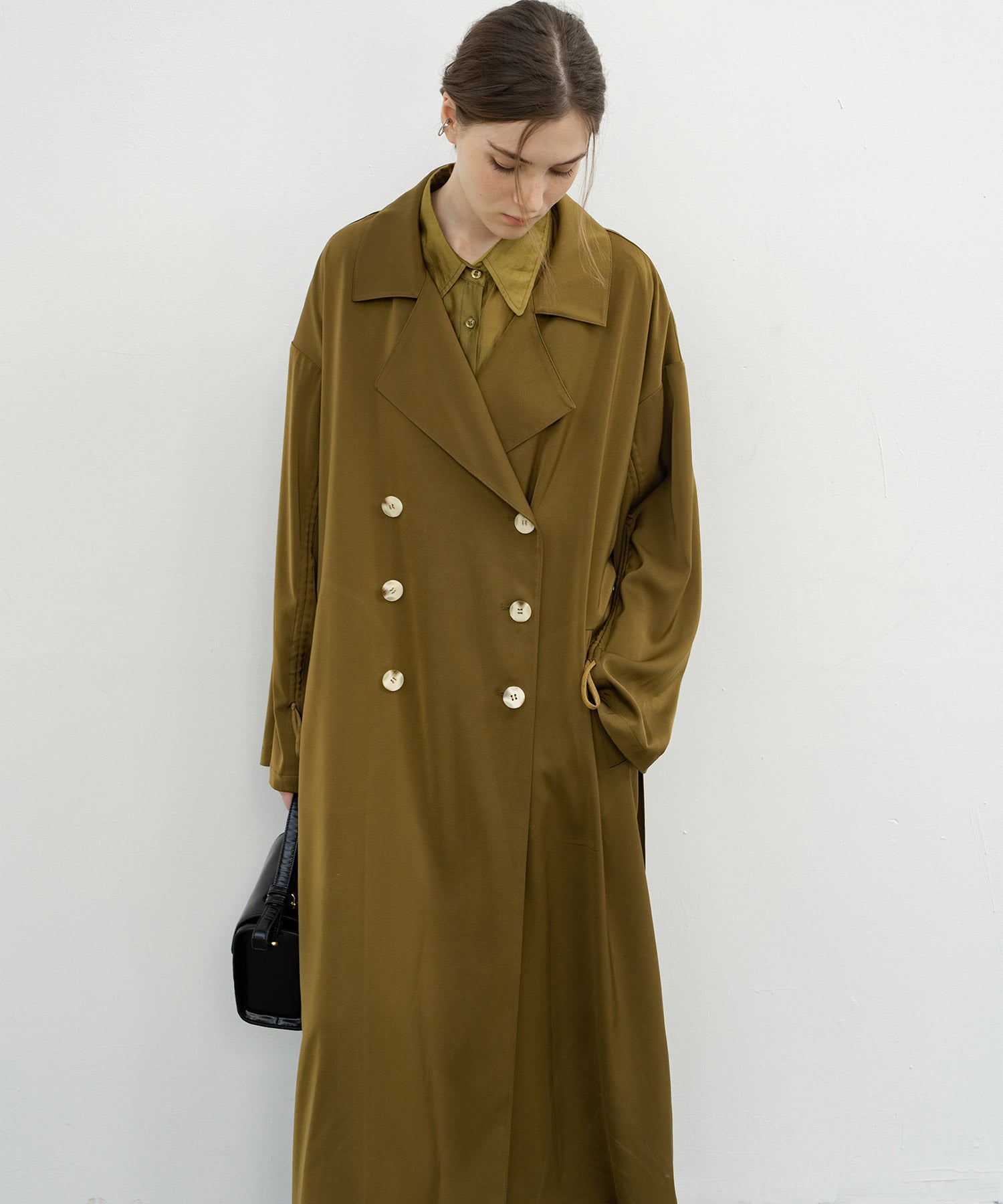 Sleeve Gathered Narrow Trench Coat