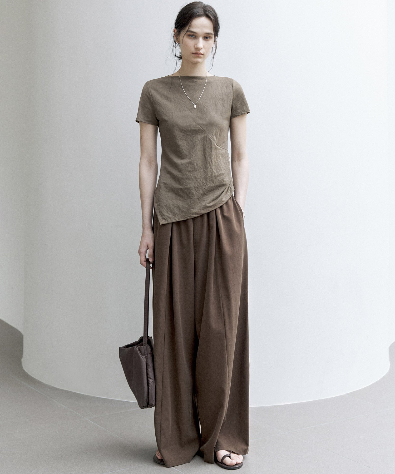 Asymmetric Slim Fit T-Shirt with Boat Neck – Deconstructed Style