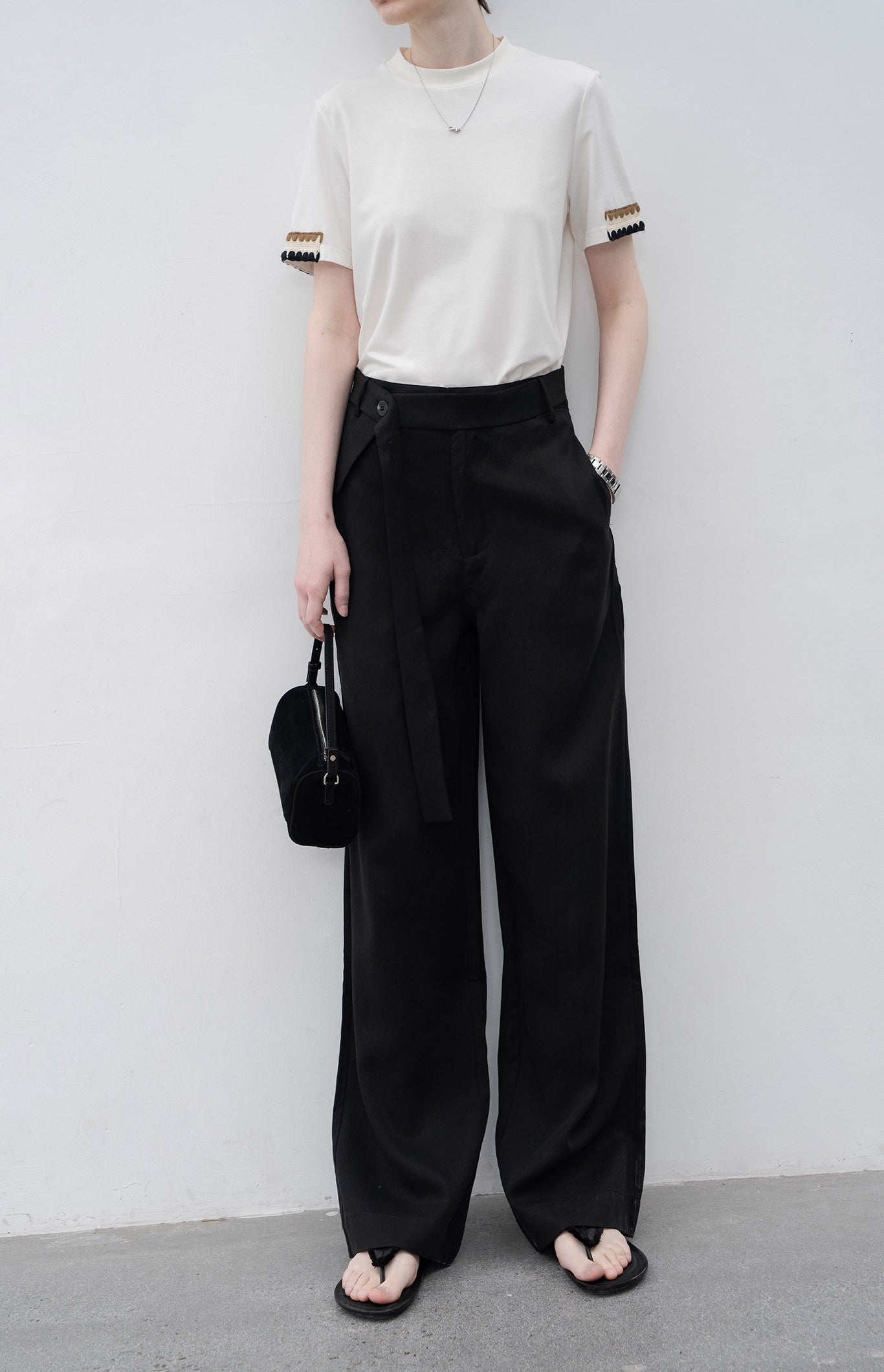 Waist belt straight basic pants