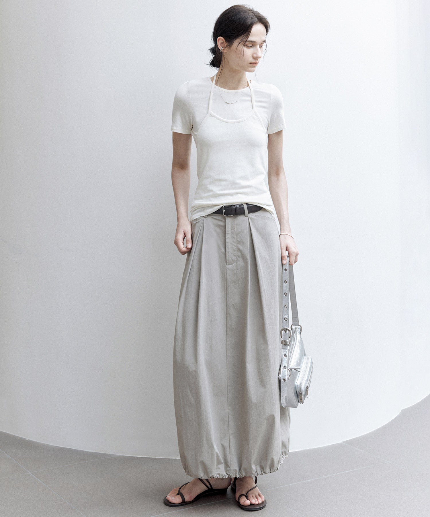 Mid-Rise A-Line Balloon Skirt with Pleated Utility Design