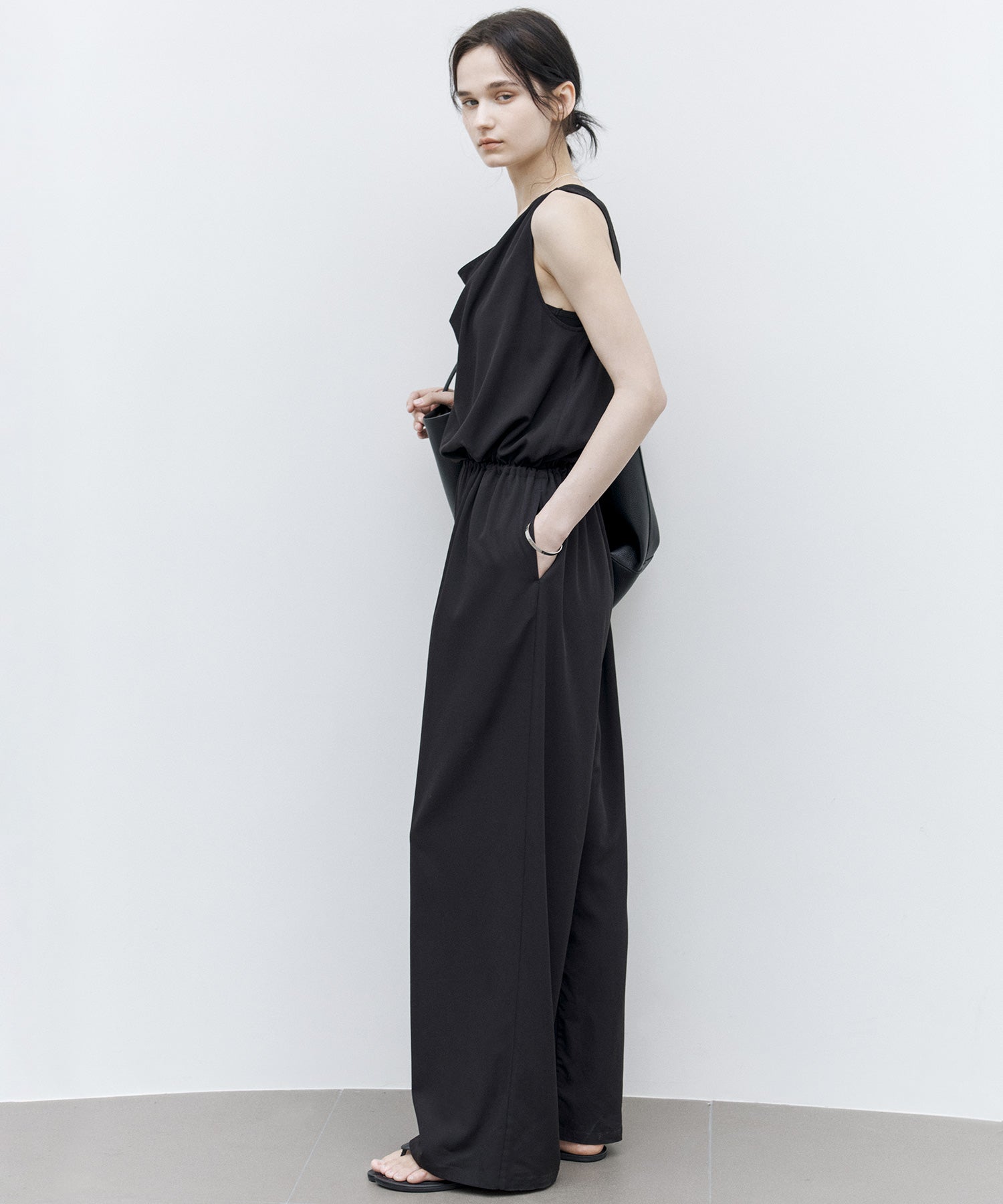 Sleeveless Wide-Leg Jumpsuit with Draped Neckline