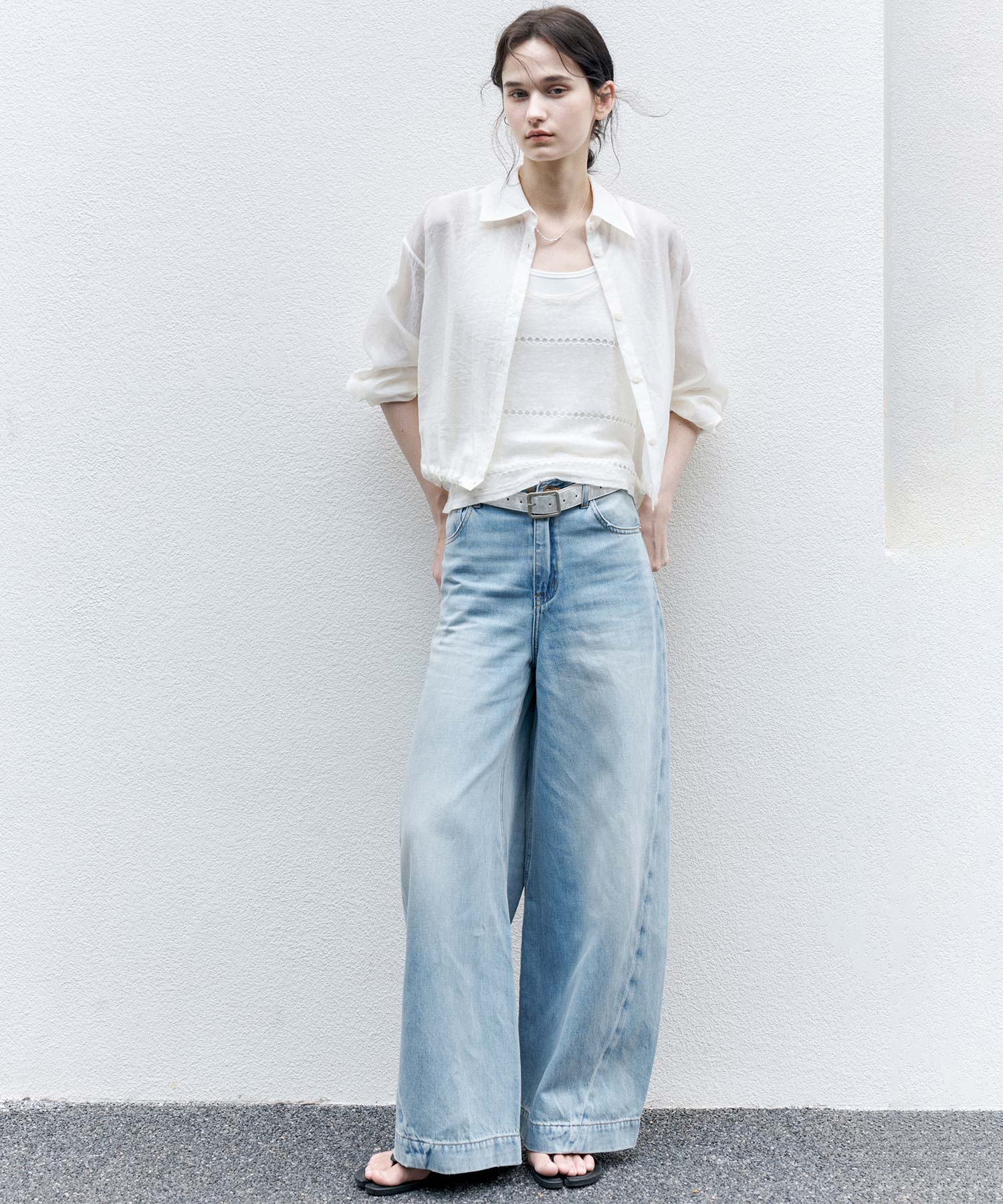 Sheer Cropped Shirt with Dropped Shoulders