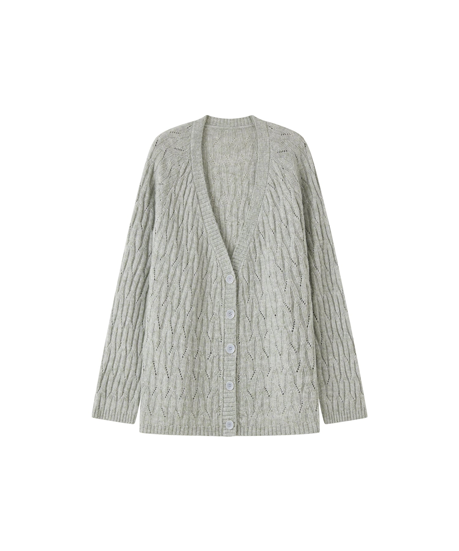 Wool-Blend Asymmetric Cable Knit Cardigan