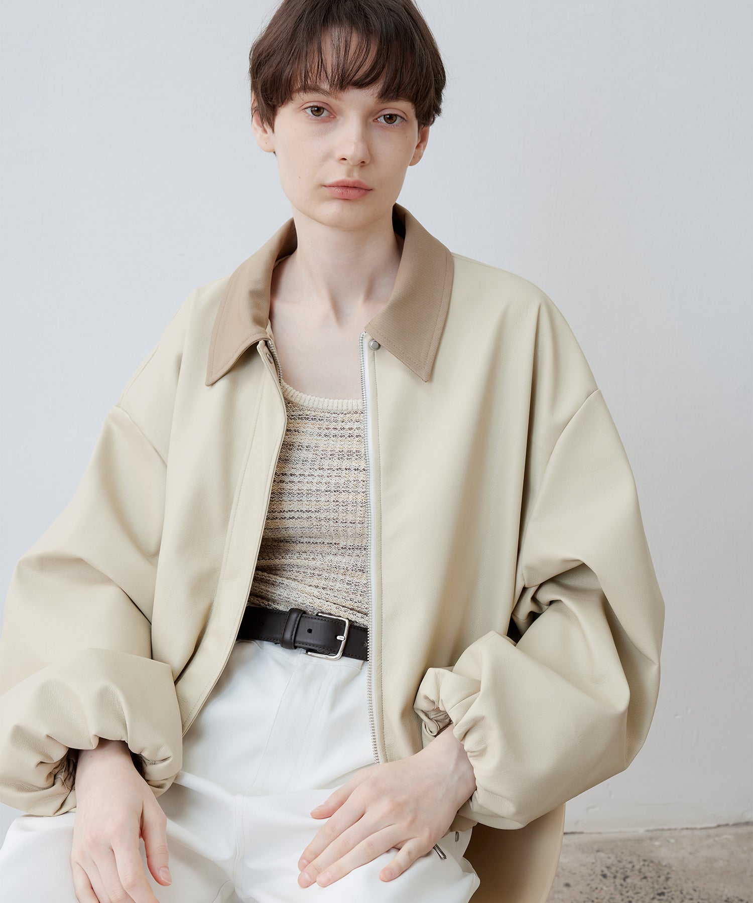 Vegan Leather Balloon Sleeve Blouson