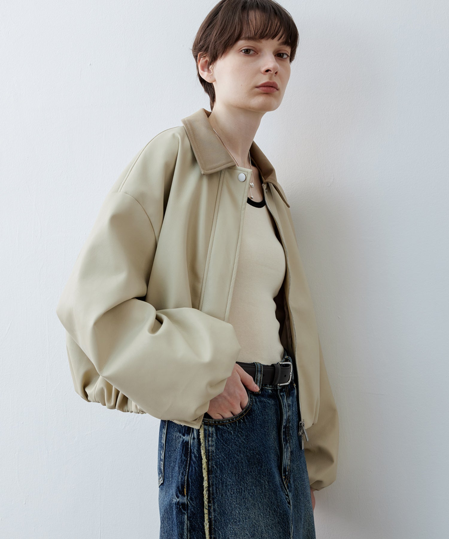 Vegan Leather Balloon Sleeve Blouson