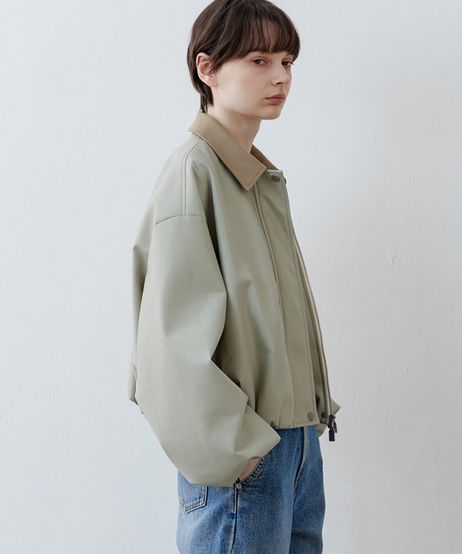 Vegan Leather Balloon Sleeve Blouson