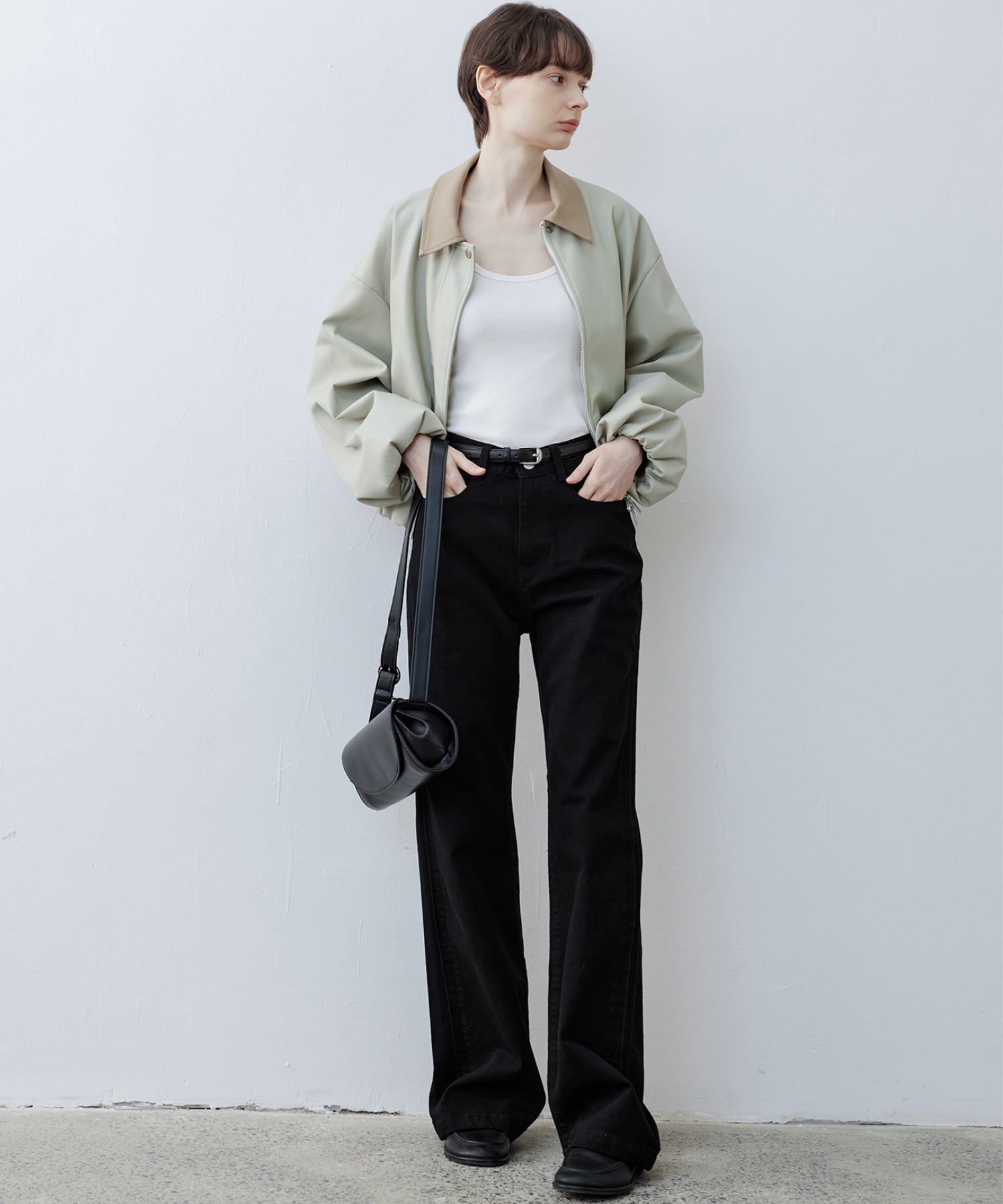 Vegan Leather Balloon Sleeve Blouson
