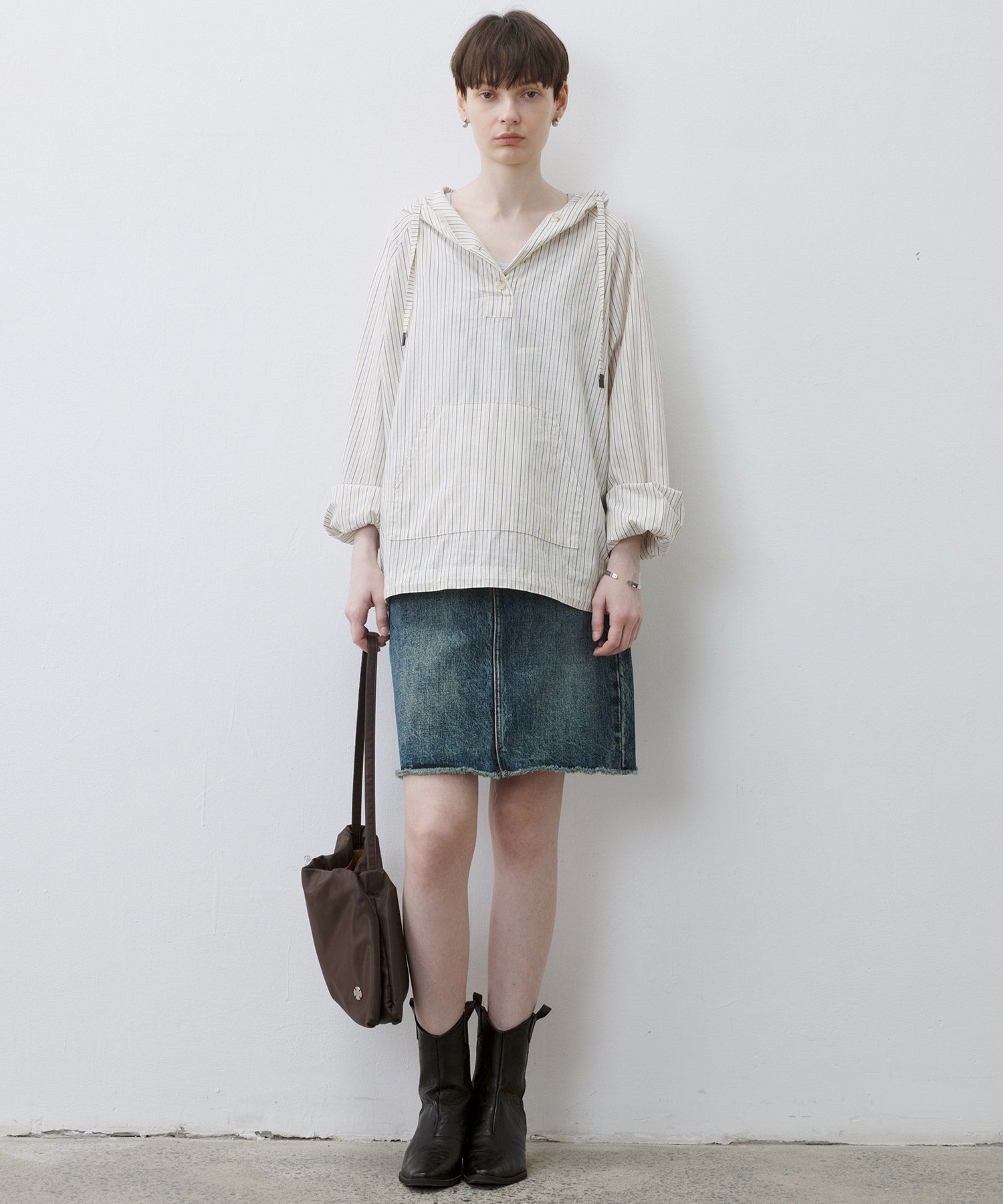 Striped Shirt-Style Pullover Hoodie