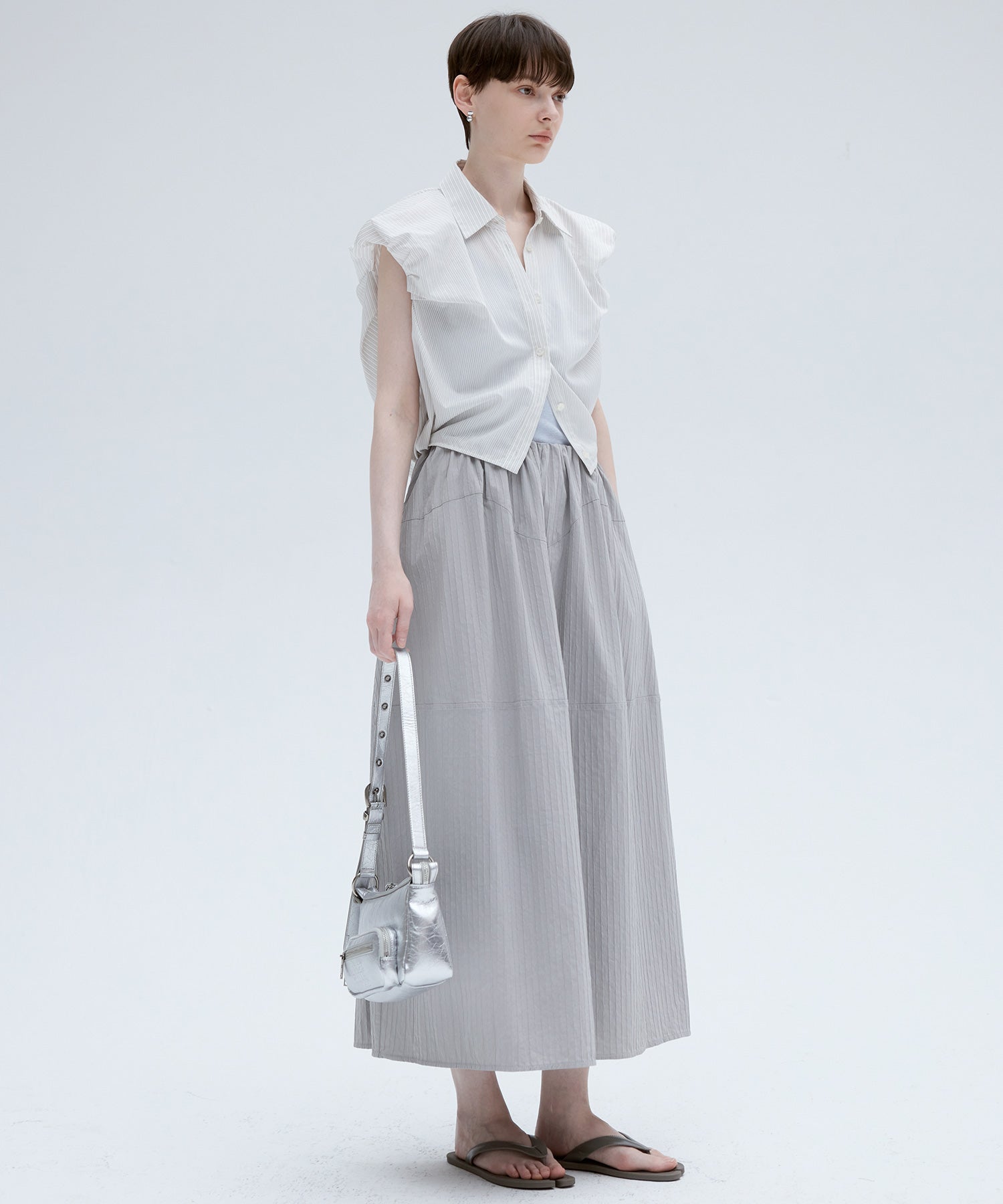 Waffle Fabric Balloon-Style Skirt