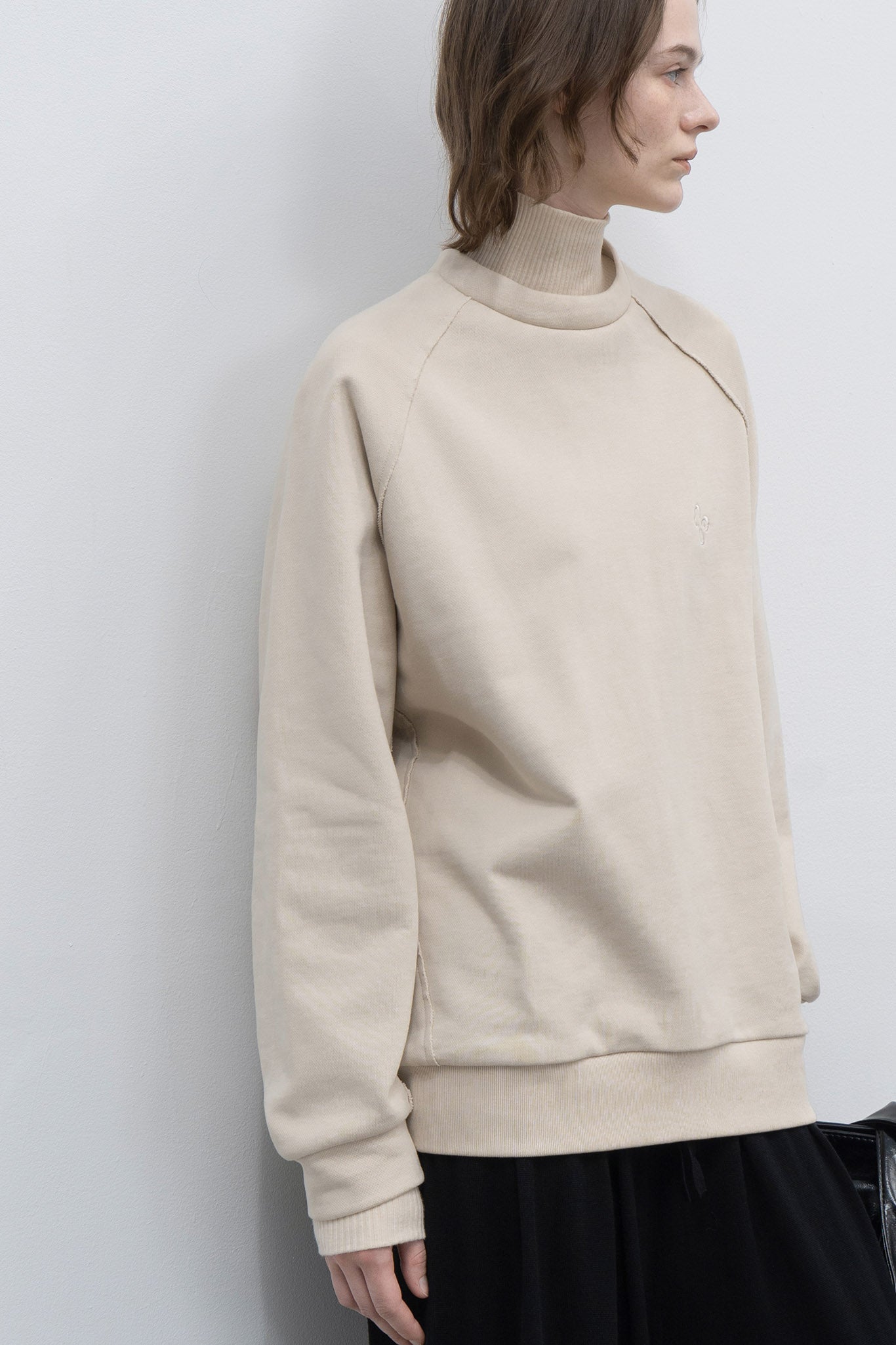 Rib knit docking high neck sweatshirt / sweatshirt 